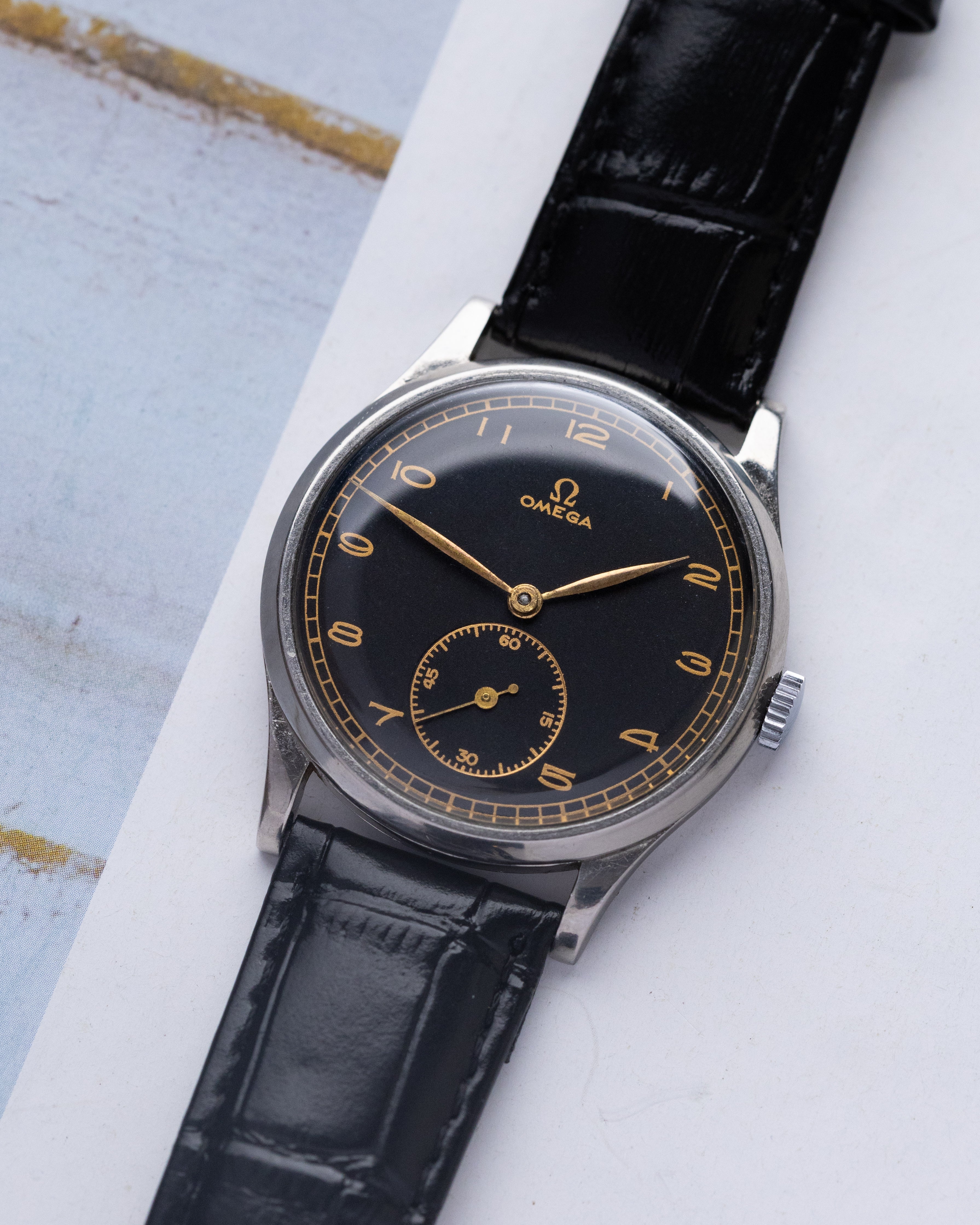 Vintage Omega Watch, Oversized case, Black Gilded Dial, Cal. 26.5 SOB T2 - DuMarko