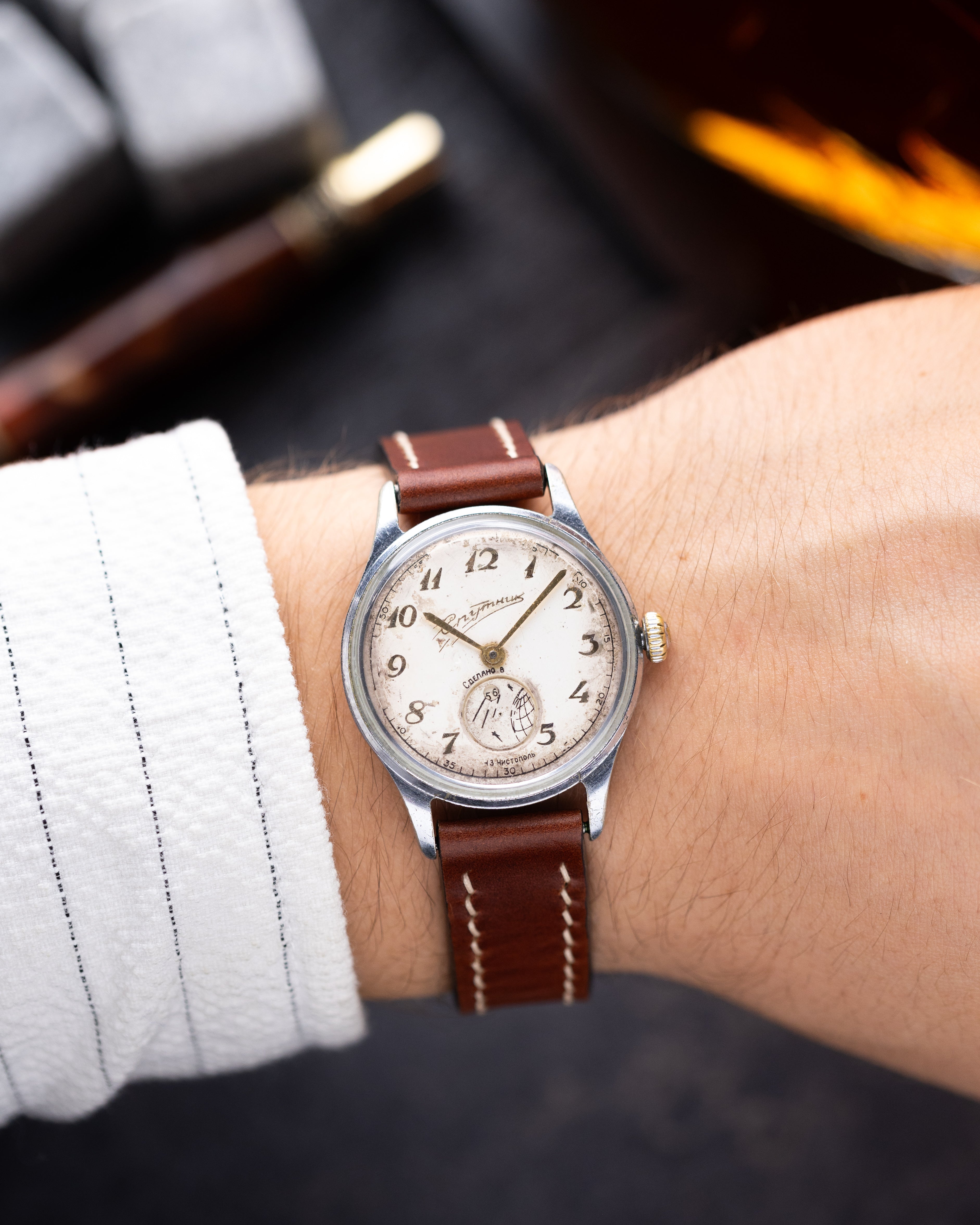 Vintage Pobeda Sputnik, Rotating sub - dial, Vintage Soviet Watch from 1950's - DuMarko