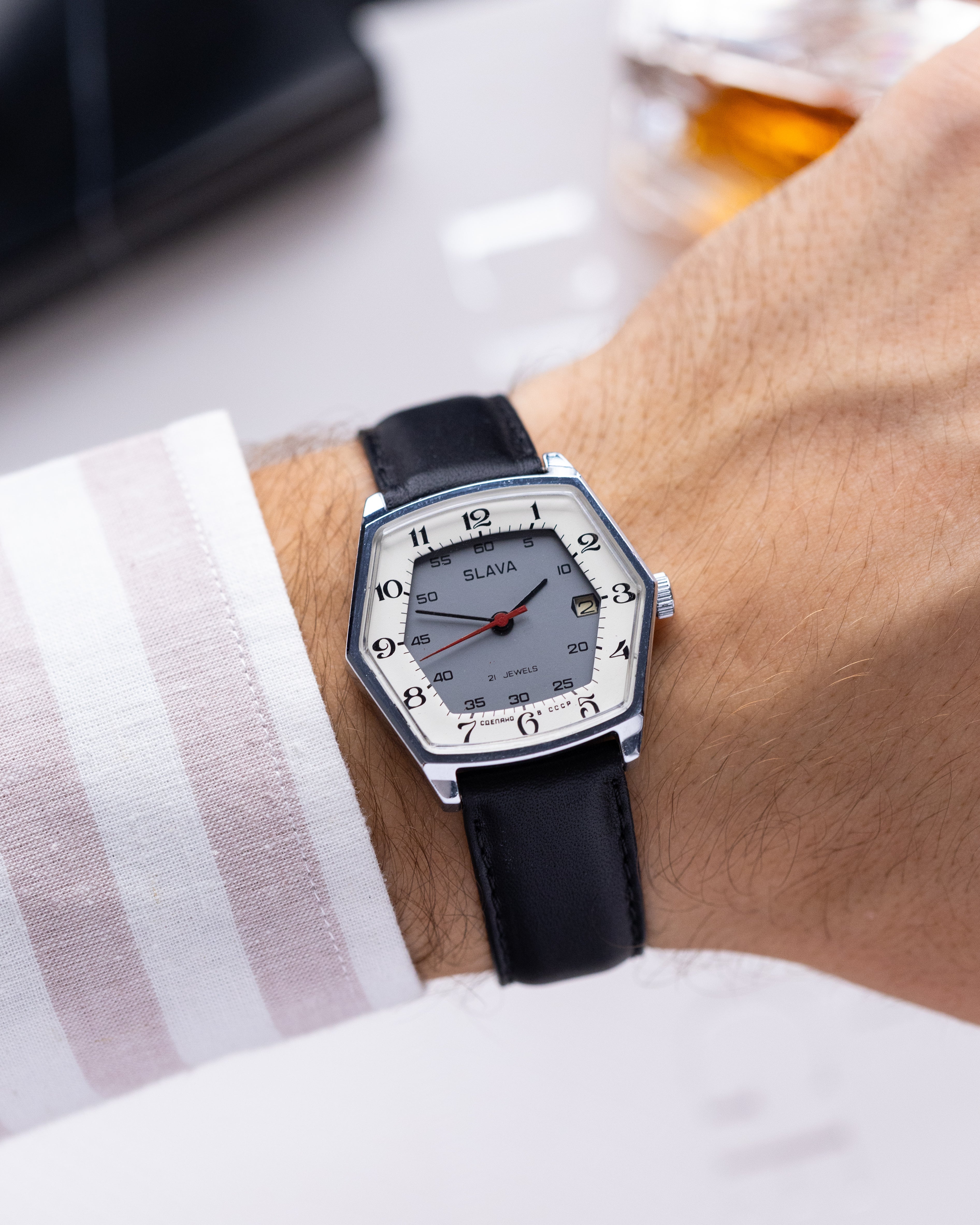 Vintage Slava Hexagon, Two - tone Dial, Date window, Rare Soviet Watch - DuMarko