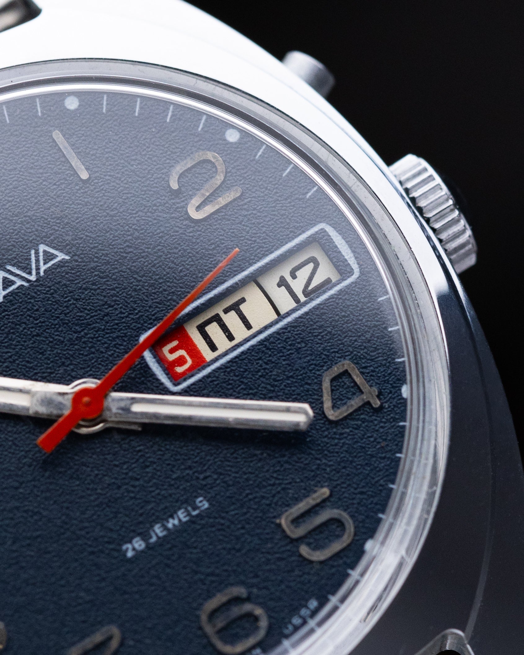 Vintage Slava Soviet Watch, Mechanical Cal. 2428 Blue Dial Day/Date from 1980s - DuMarko