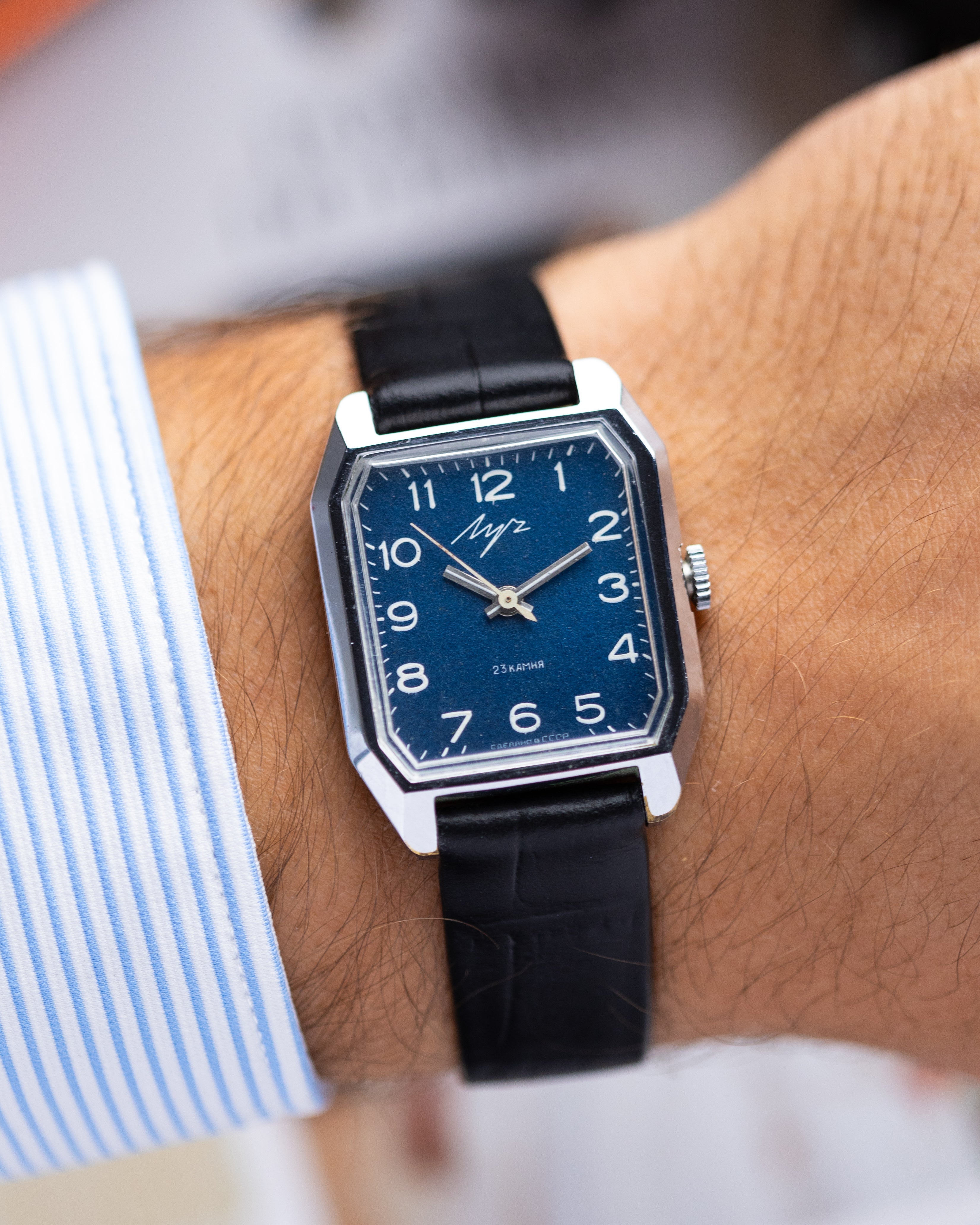 Vintage Soviet Watch Luch Tank, Unique Navy Blue Dial - DuMarko