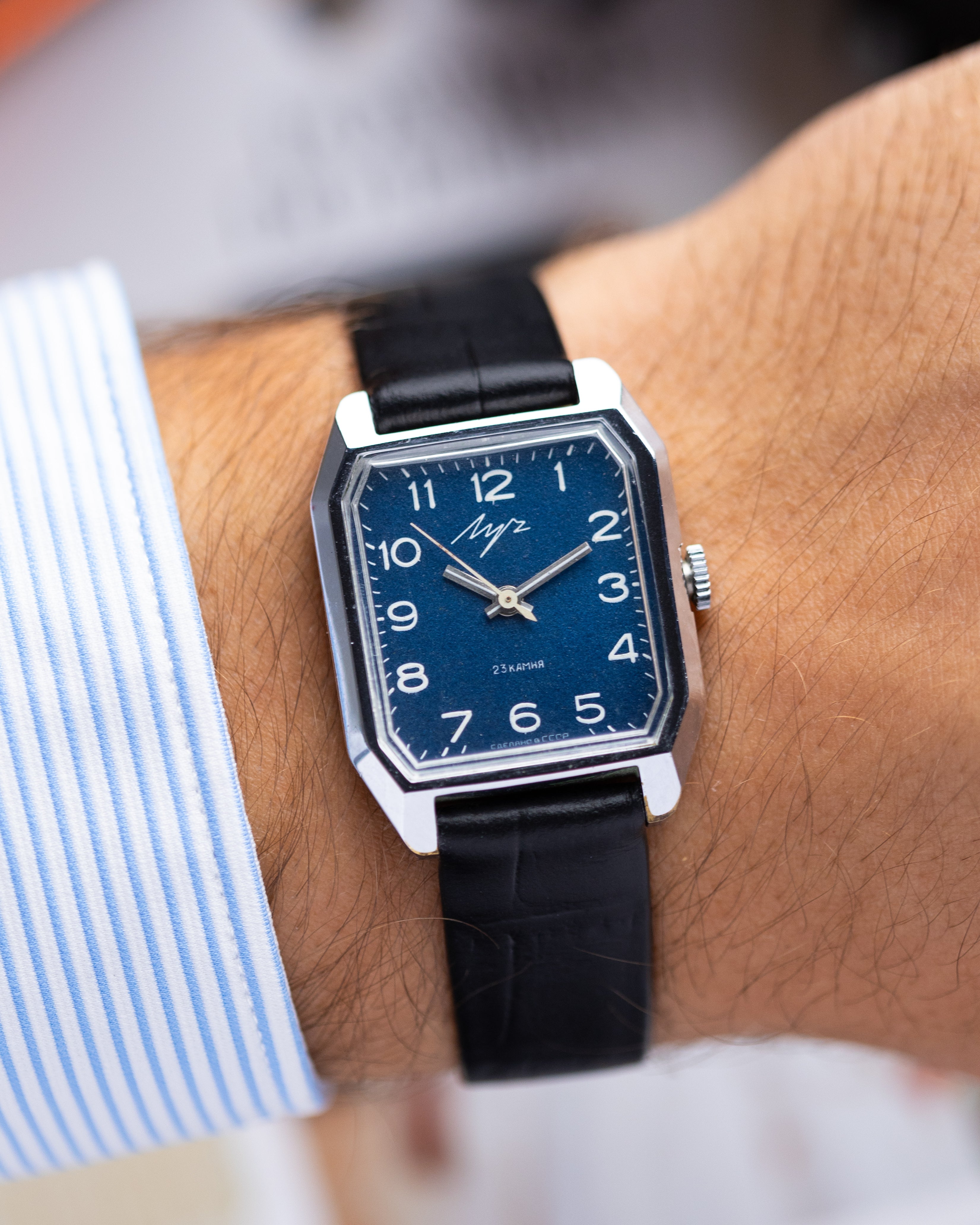 Vintage Soviet Watch Luch Tank, Unique Navy Blue Dial - DuMarko