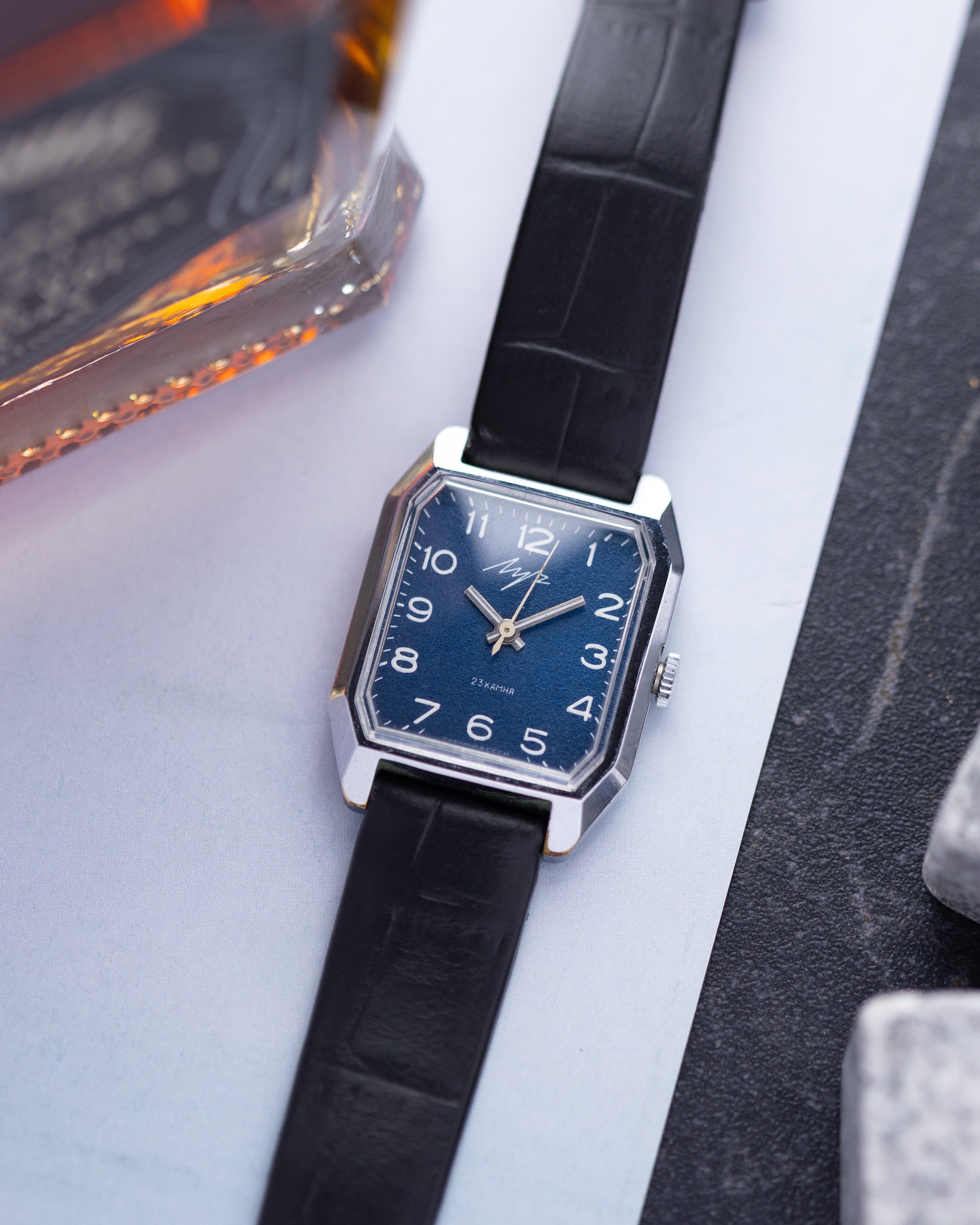 Vintage Soviet Watch Luch Tank, Unique Navy Blue Dial - DuMarko