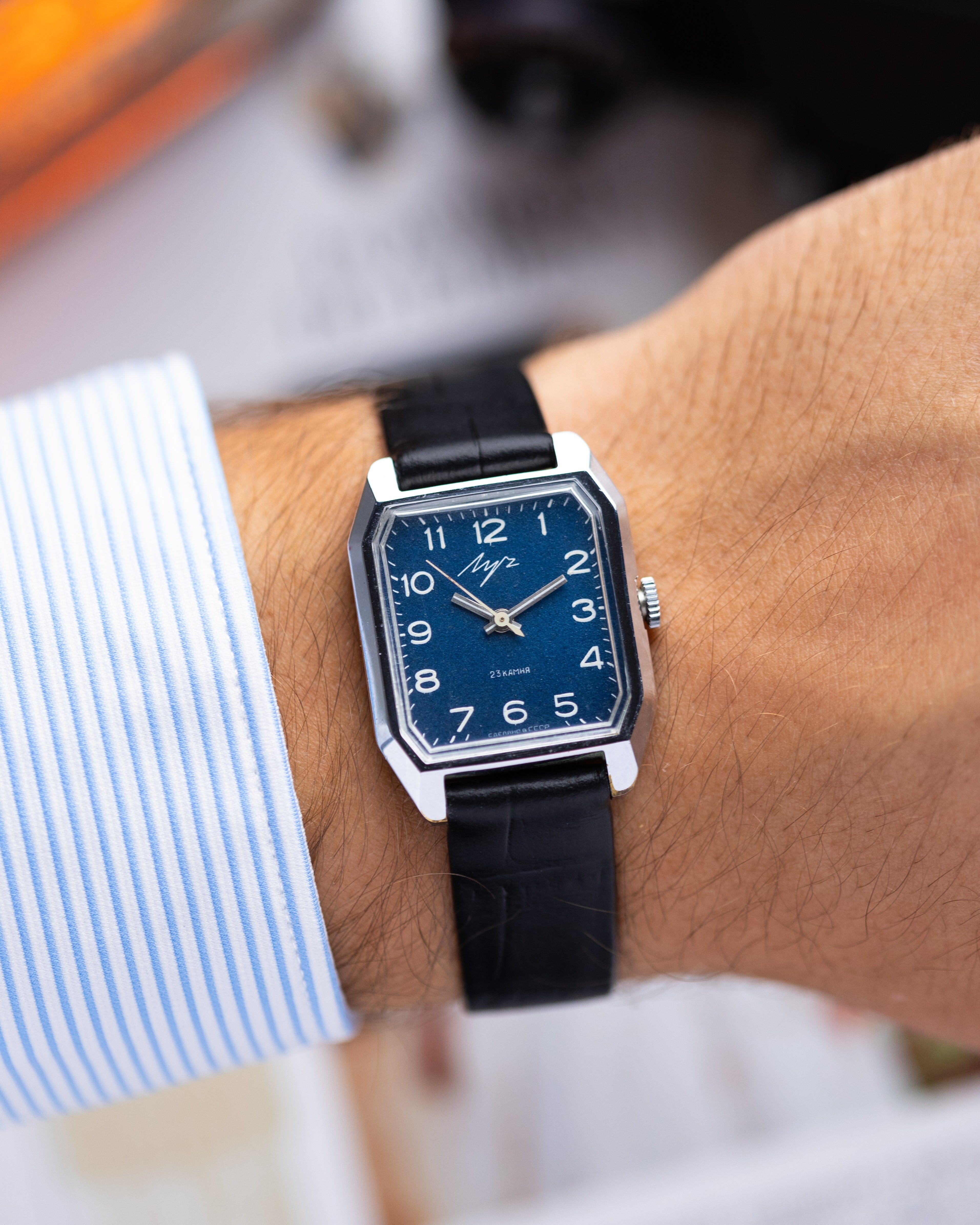 Vintage Soviet Watch Luch Tank, Unique Navy Blue Dial - DuMarko