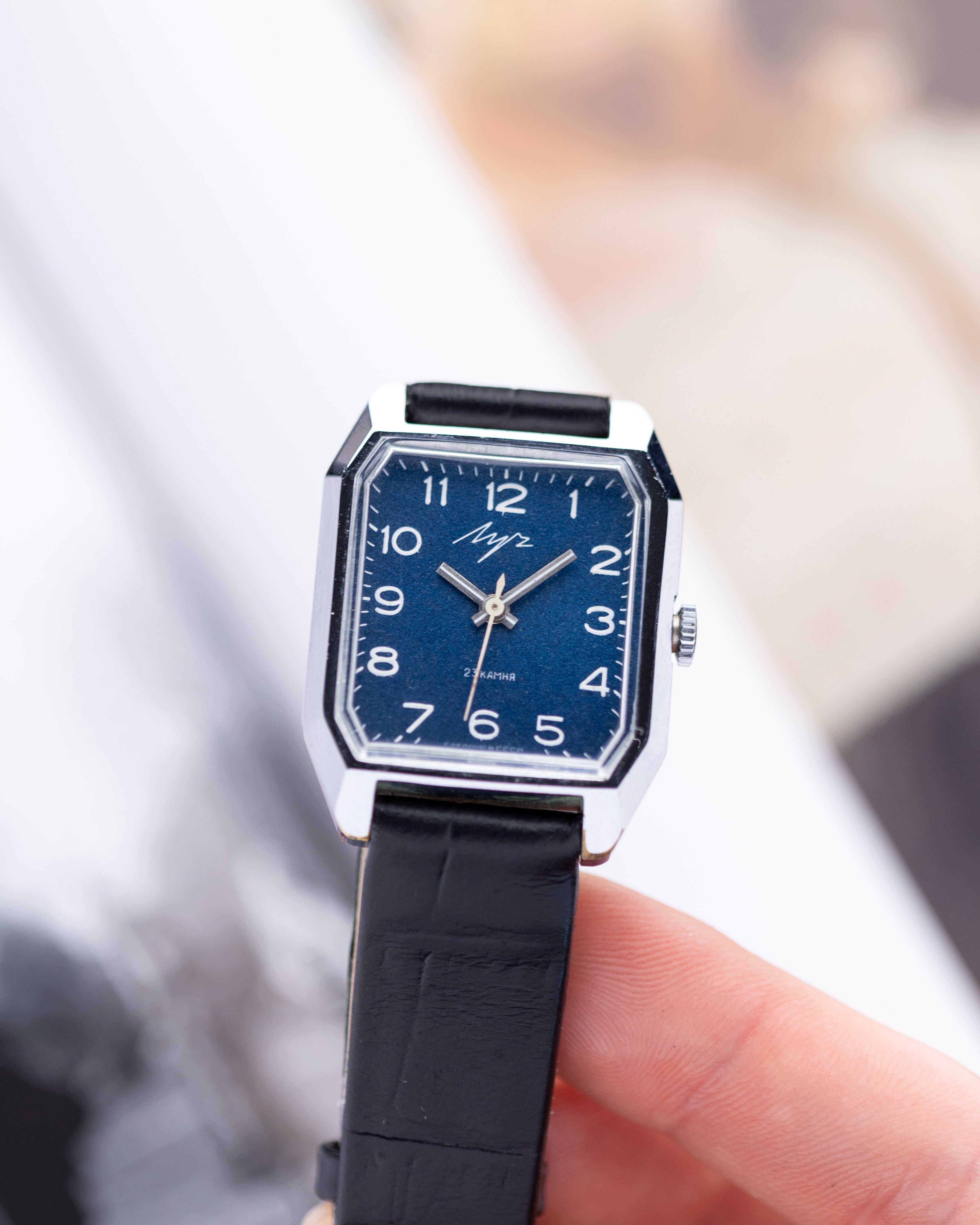 Vintage Soviet Watch Luch Tank, Unique Navy Blue Dial - DuMarko