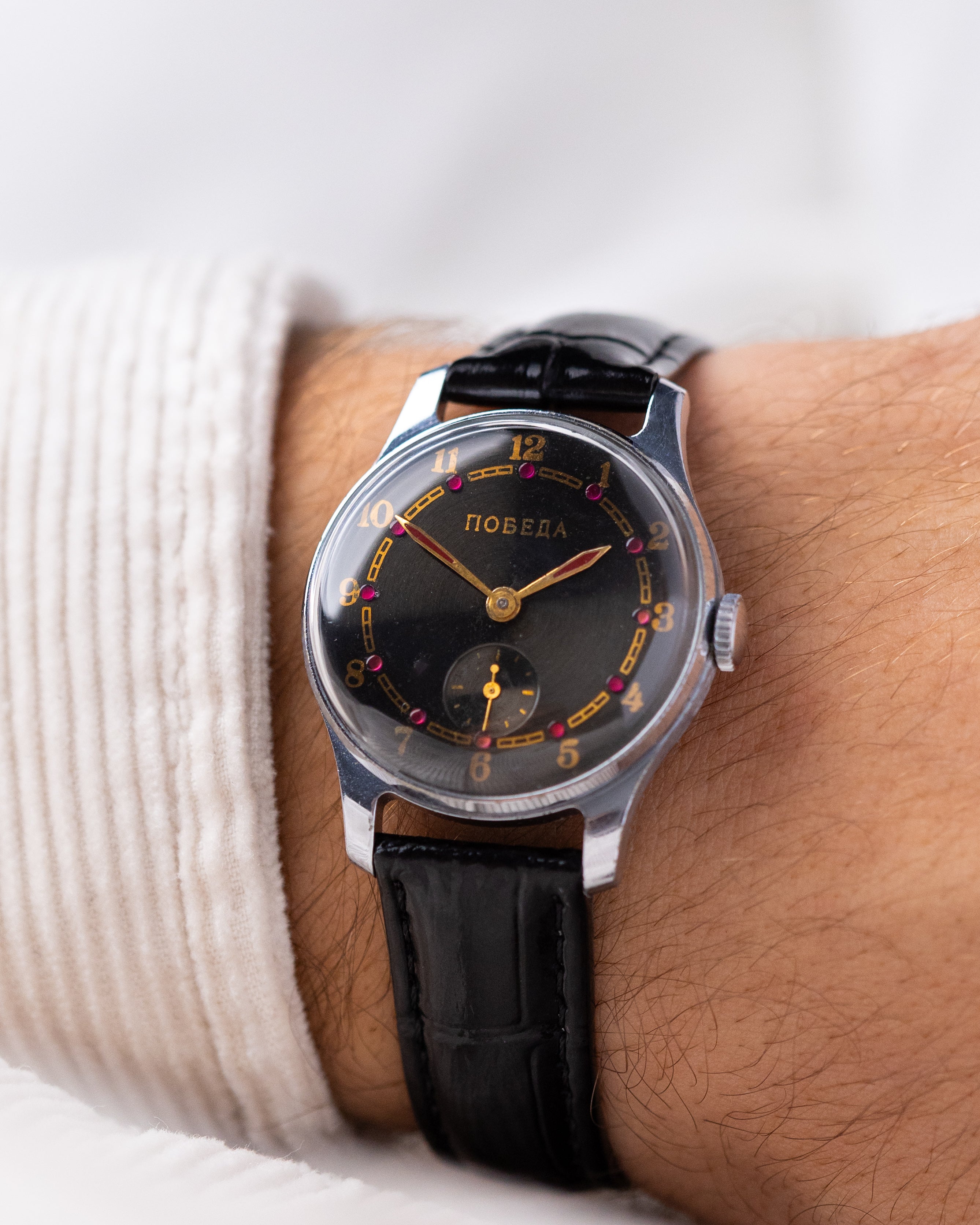 Vintage Soviet Watch "Pobeda" Rare Black Dial with Rubies - DuMarko