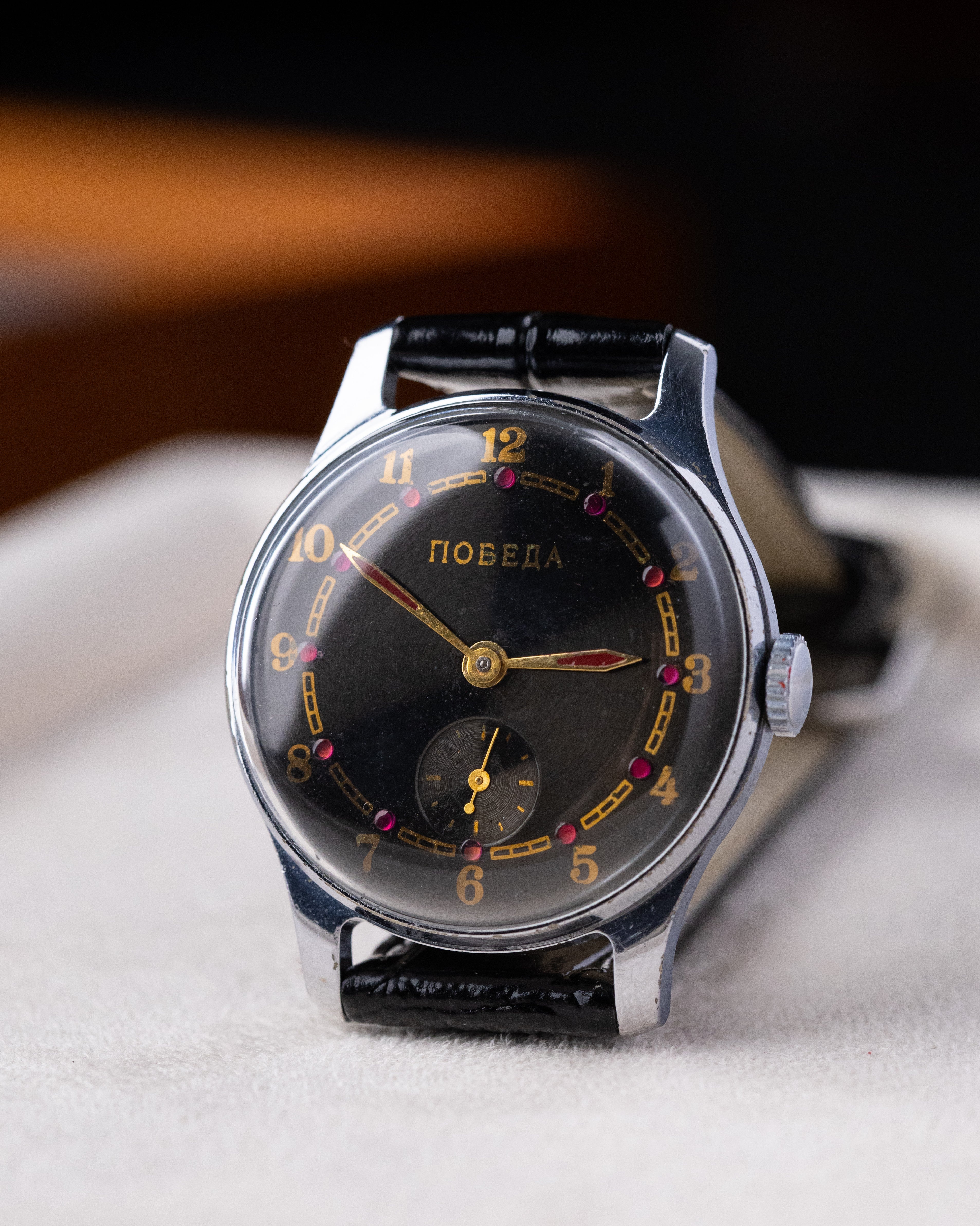 Vintage Soviet Watch "Pobeda" Rare Black Dial with Rubies - DuMarko