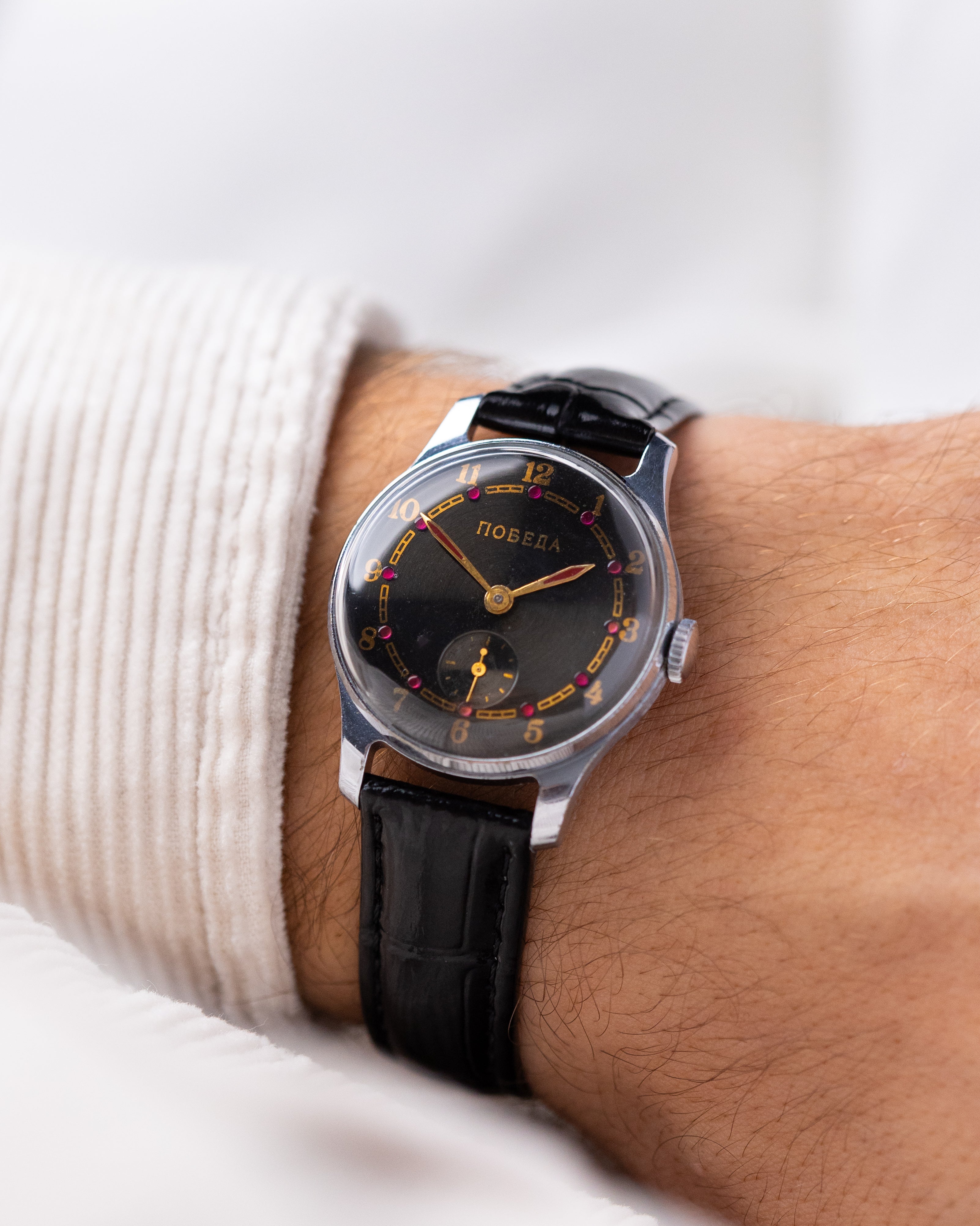 Vintage Soviet Watch "Pobeda" Rare Black Dial with Rubies - DuMarko