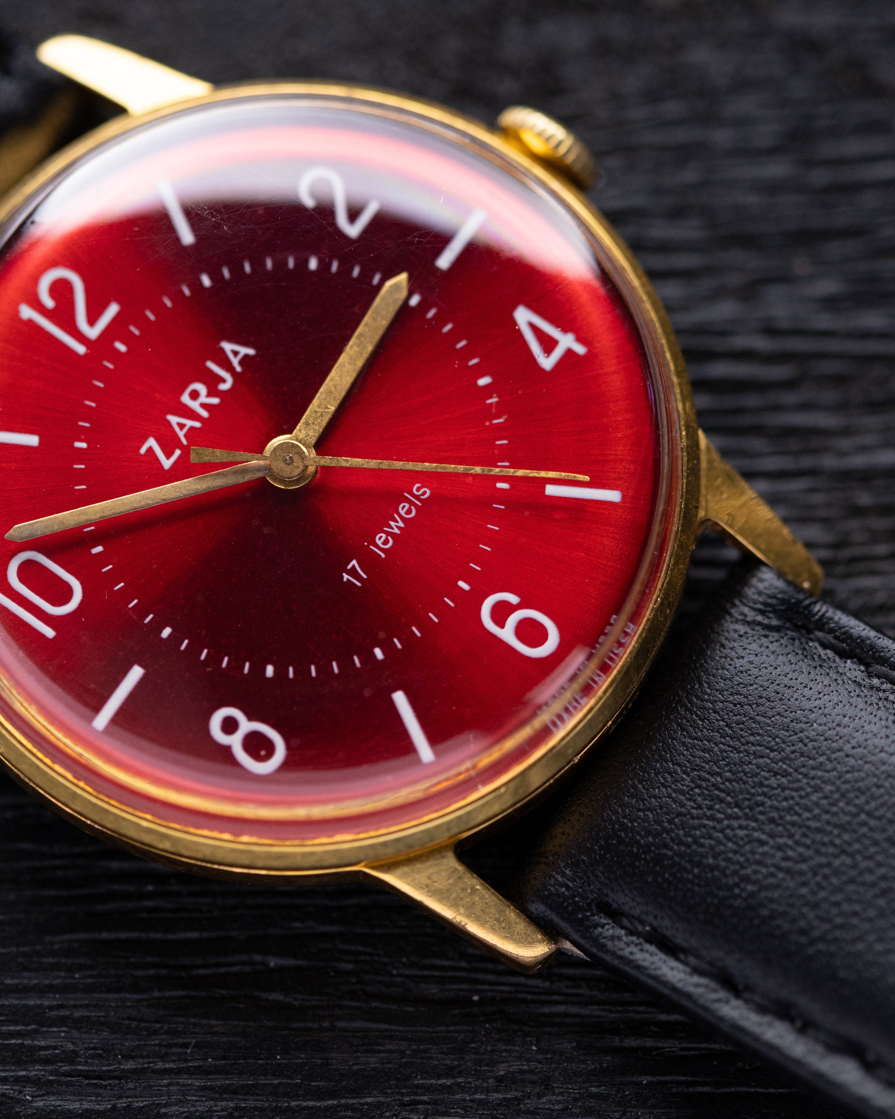 Vintage Soviet Zaria Watch, Gold - plated case, Unique crimson dial, Made in USSR - DuMarko