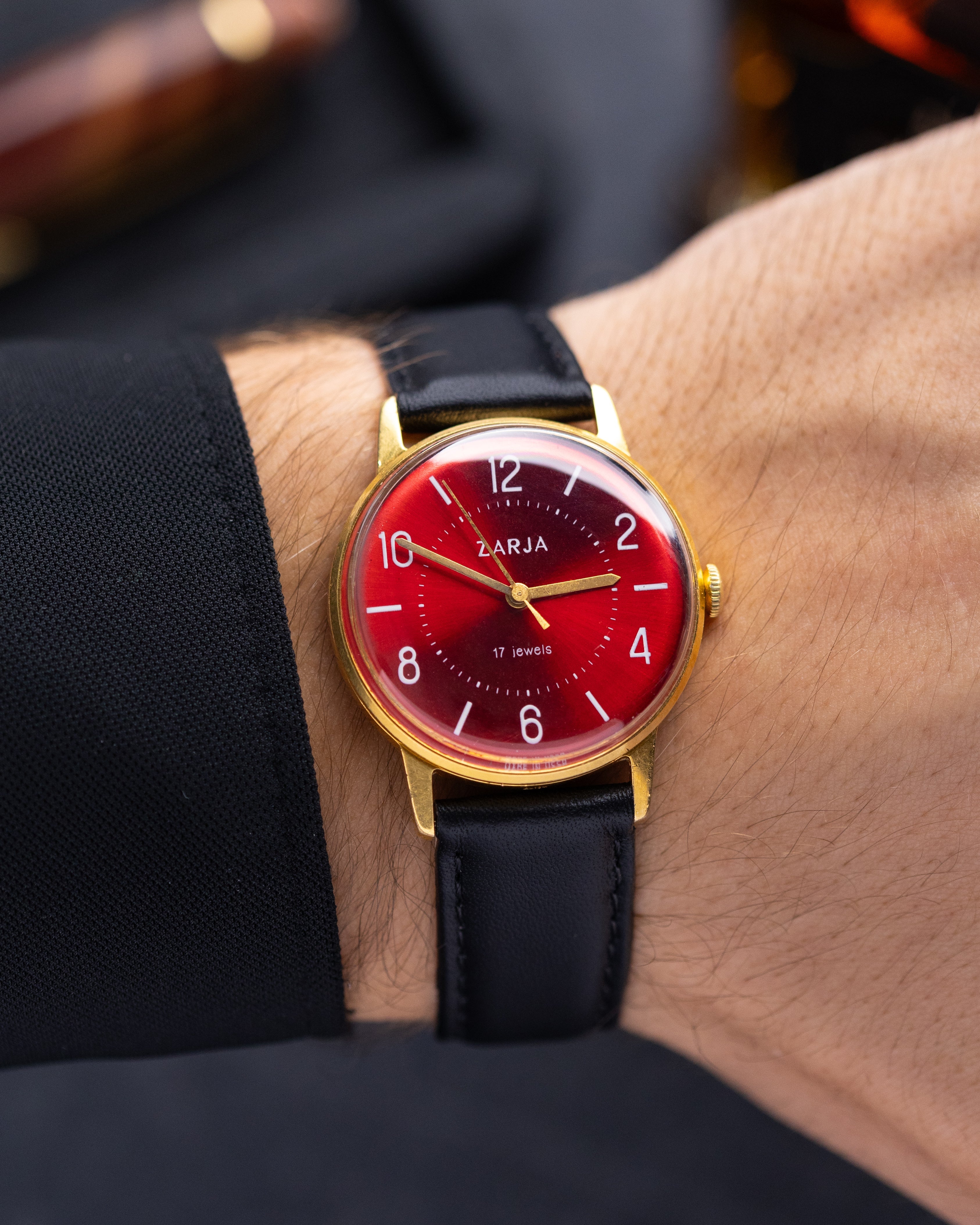 Vintage Soviet Zaria Watch, Gold - plated case, Unique crimson dial, Made in USSR - DuMarko