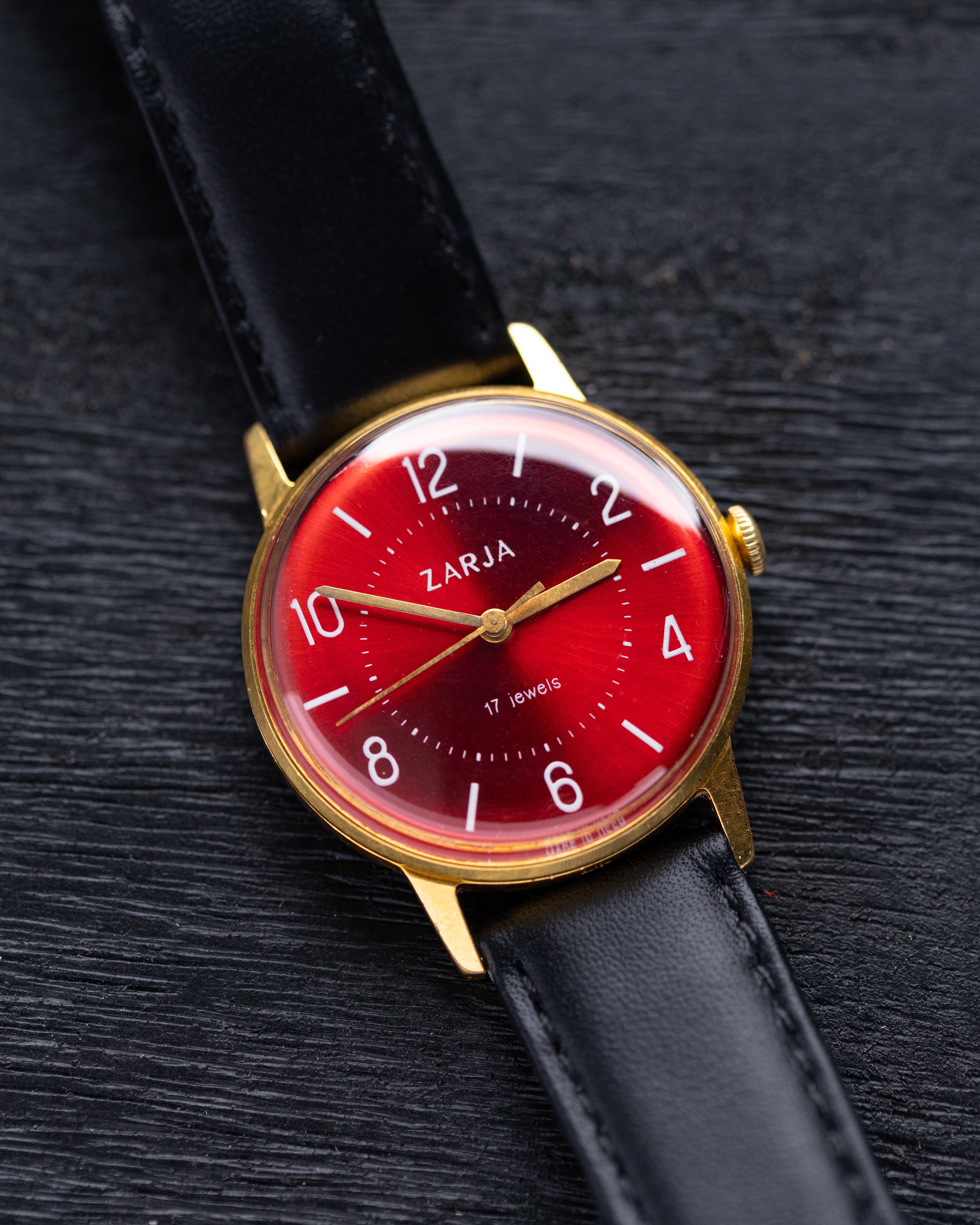 Vintage Soviet Zaria Watch, Gold - plated case, Unique crimson dial, Made in USSR - DuMarko