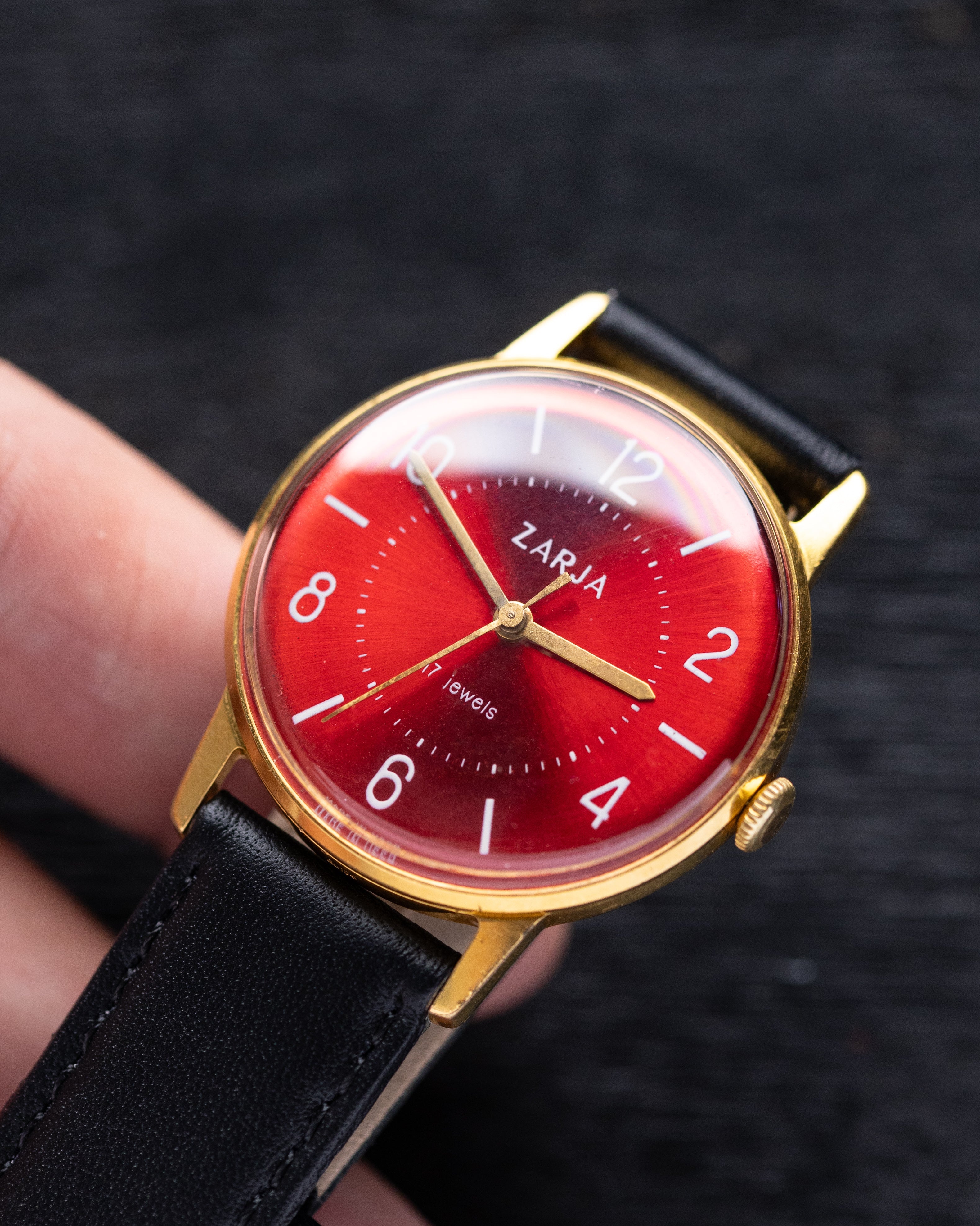 Vintage Soviet Zaria Watch, Gold - plated case, Unique crimson dial, Made in USSR - DuMarko