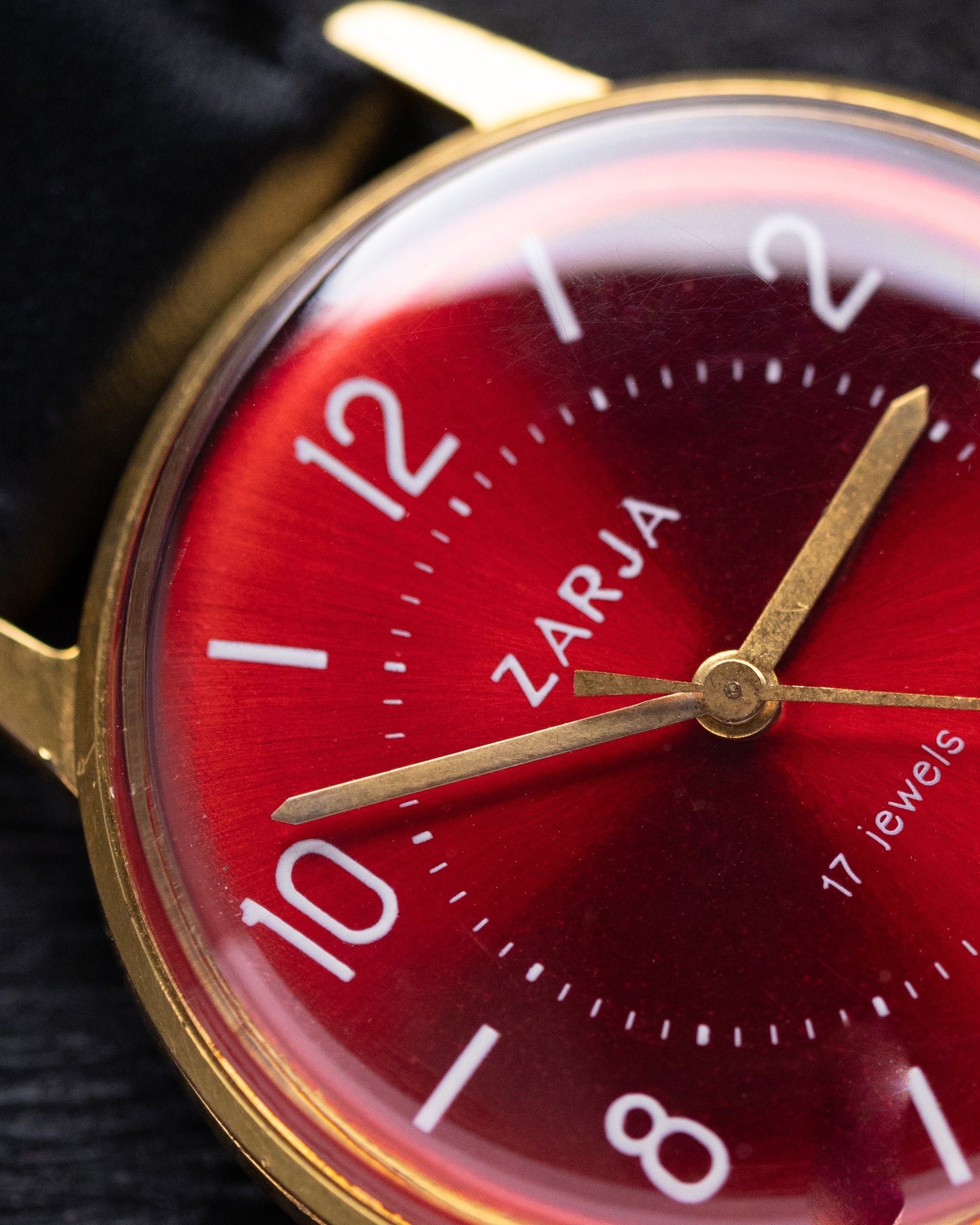 Vintage Soviet Zaria Watch, Gold - plated case, Unique crimson dial, Made in USSR - DuMarko
