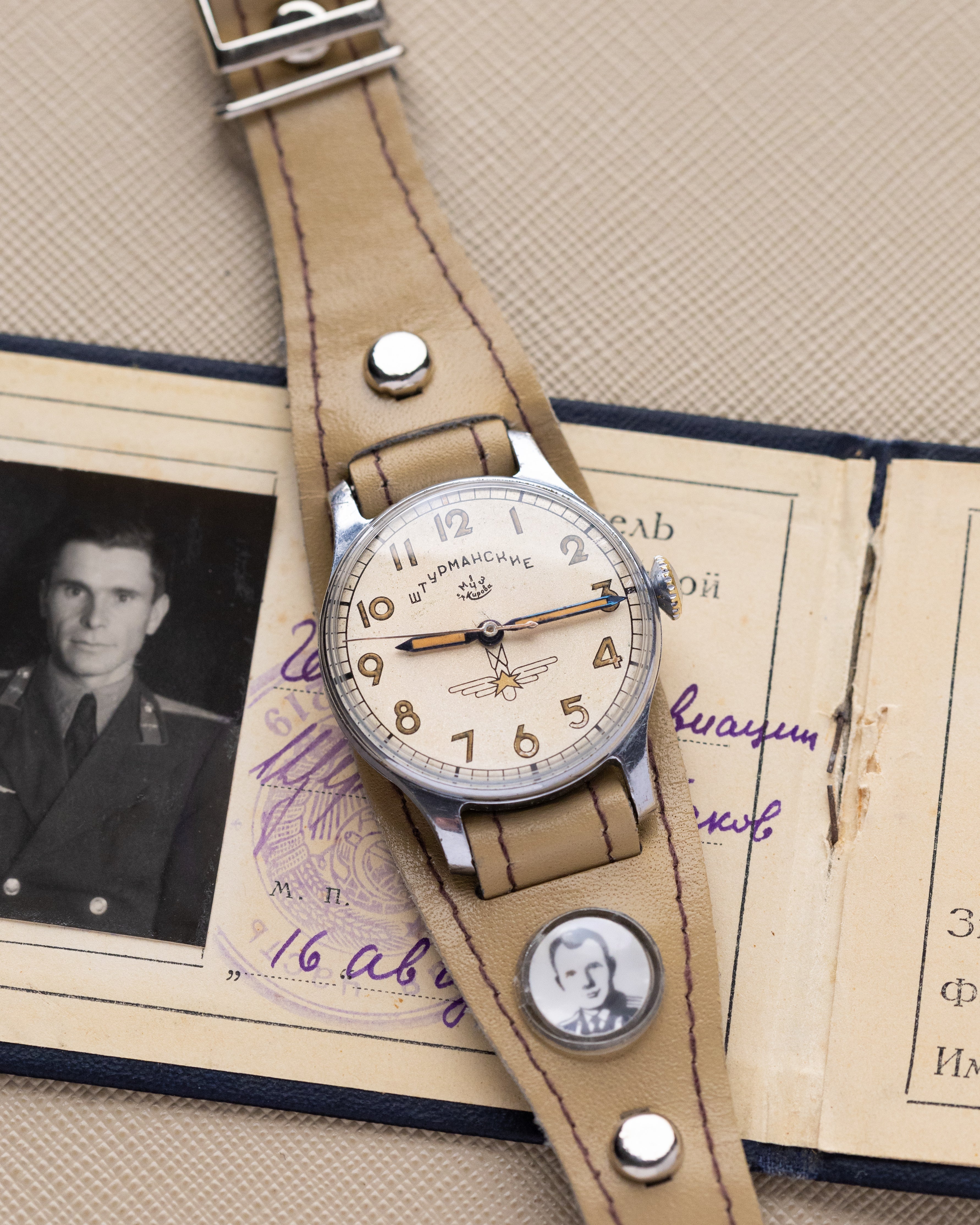 Vintage Sturmanskie Gagarin Type 1 Soviet watch with Radium dial - First Production Series (3 - 49) - Original Pilot’s certificate - DuMarko