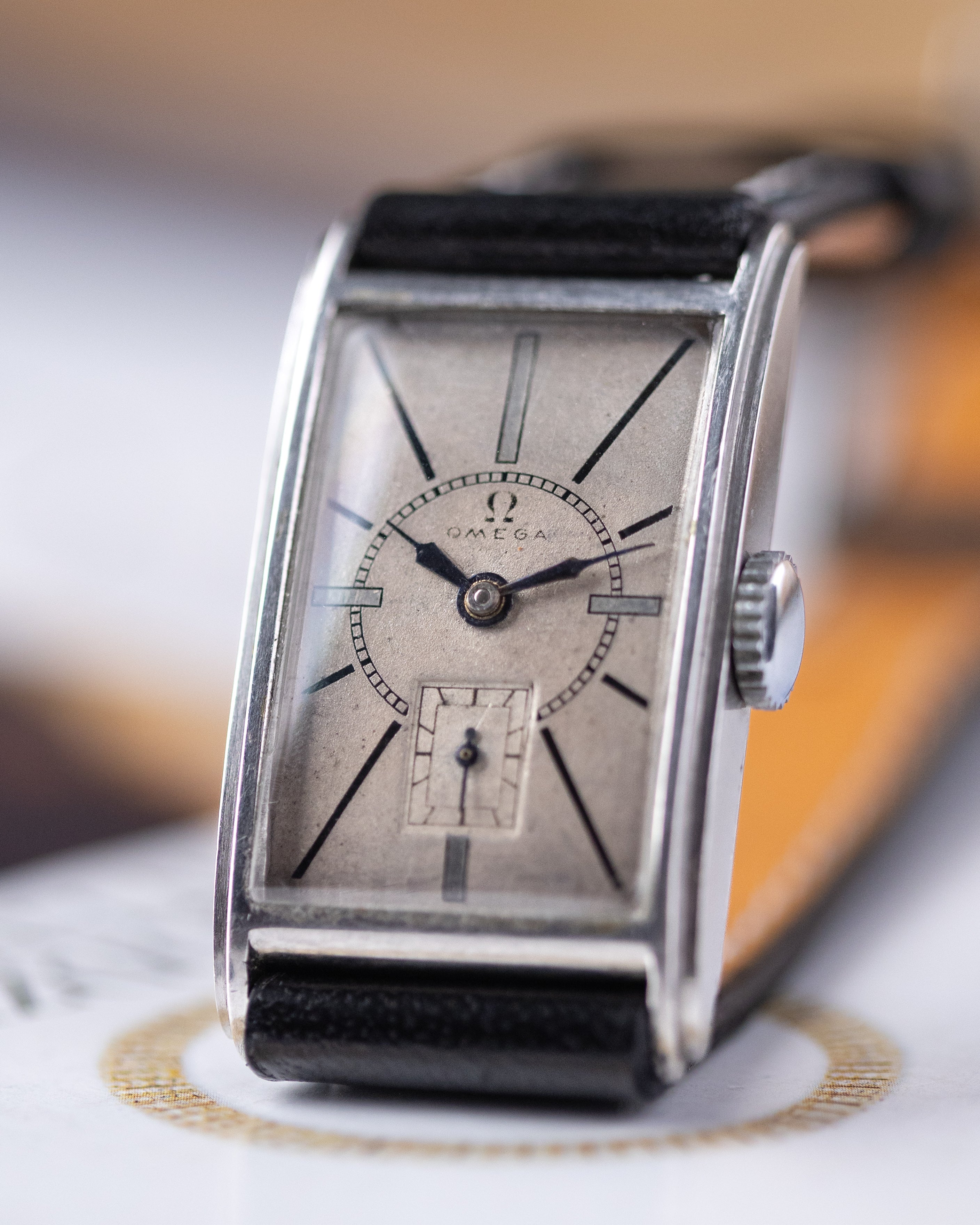 Vintage Swiss Omega Watch Art Deco, Rectangular Tank, Cal. 20F, Completely Original Dial - DuMarko