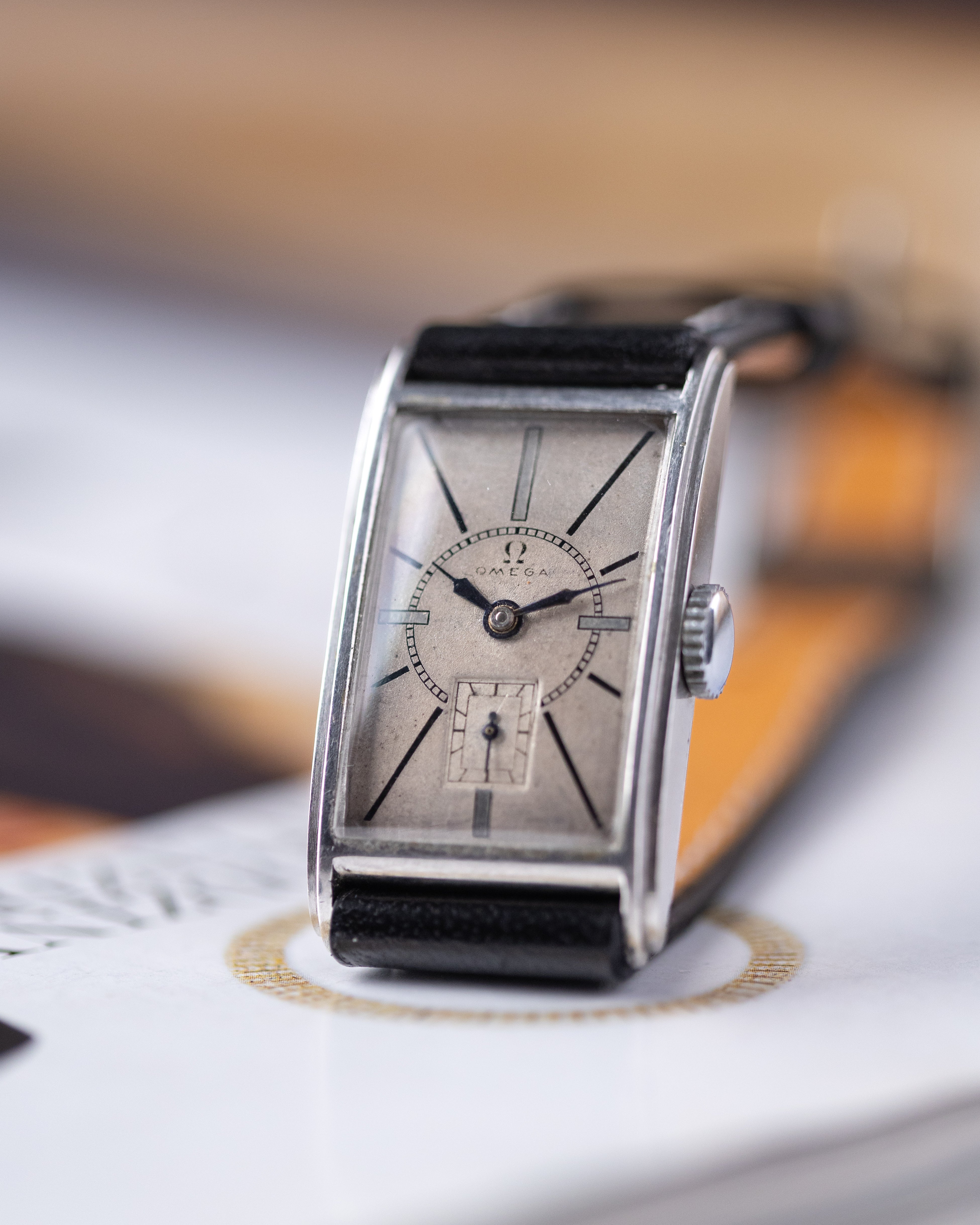 Vintage Swiss Omega Watch Art Deco, Rectangular Tank, Cal. 20F, Completely Original Dial - DuMarko