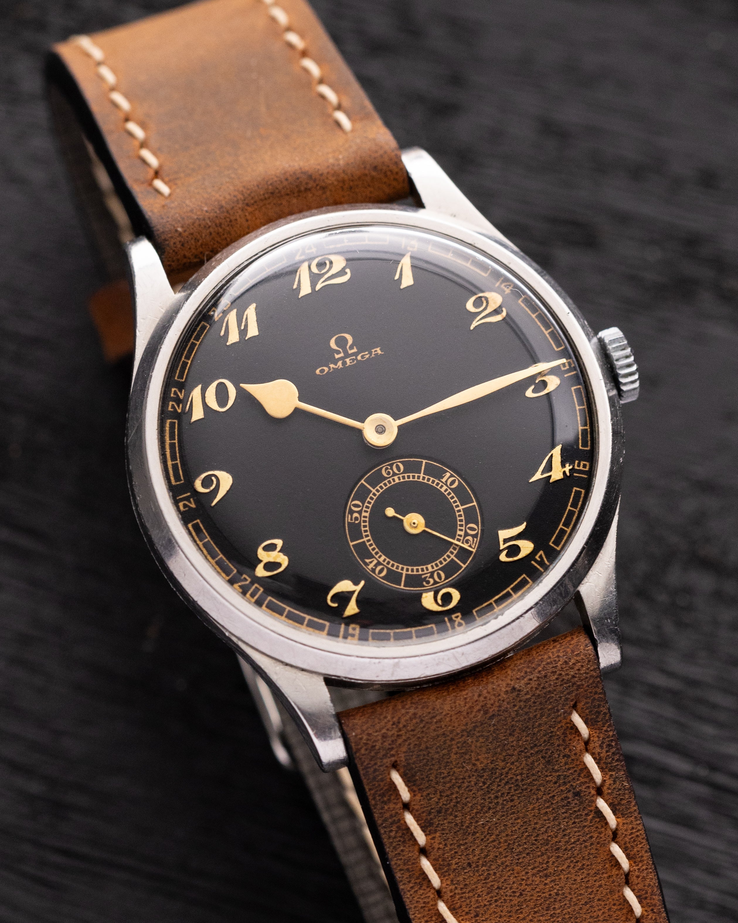 Vintage Swiss Watch Omega Calatrava, Black dial, Oversized case - DuMarko