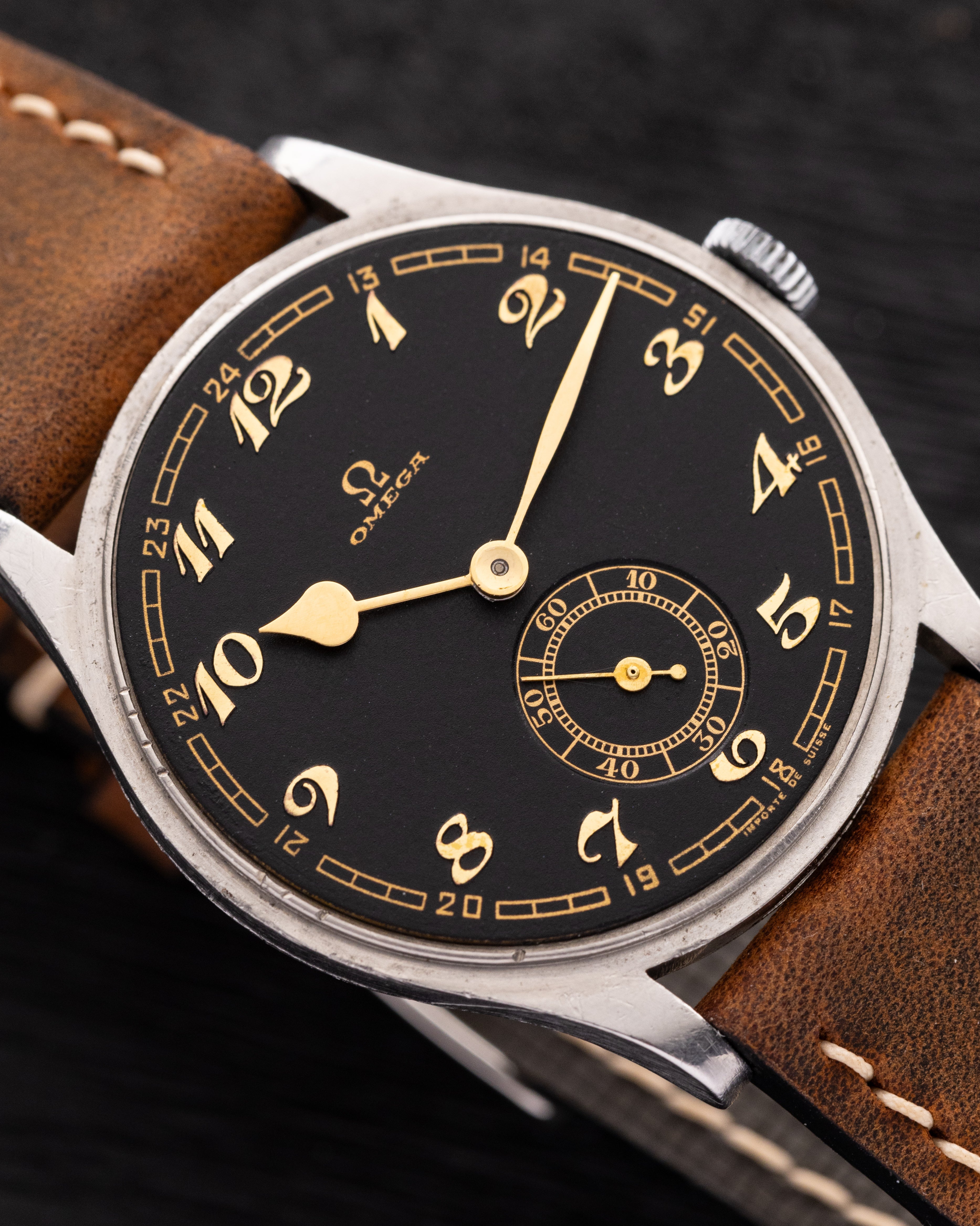 Vintage Swiss Watch Omega Calatrava, Black dial, Oversized case - DuMarko