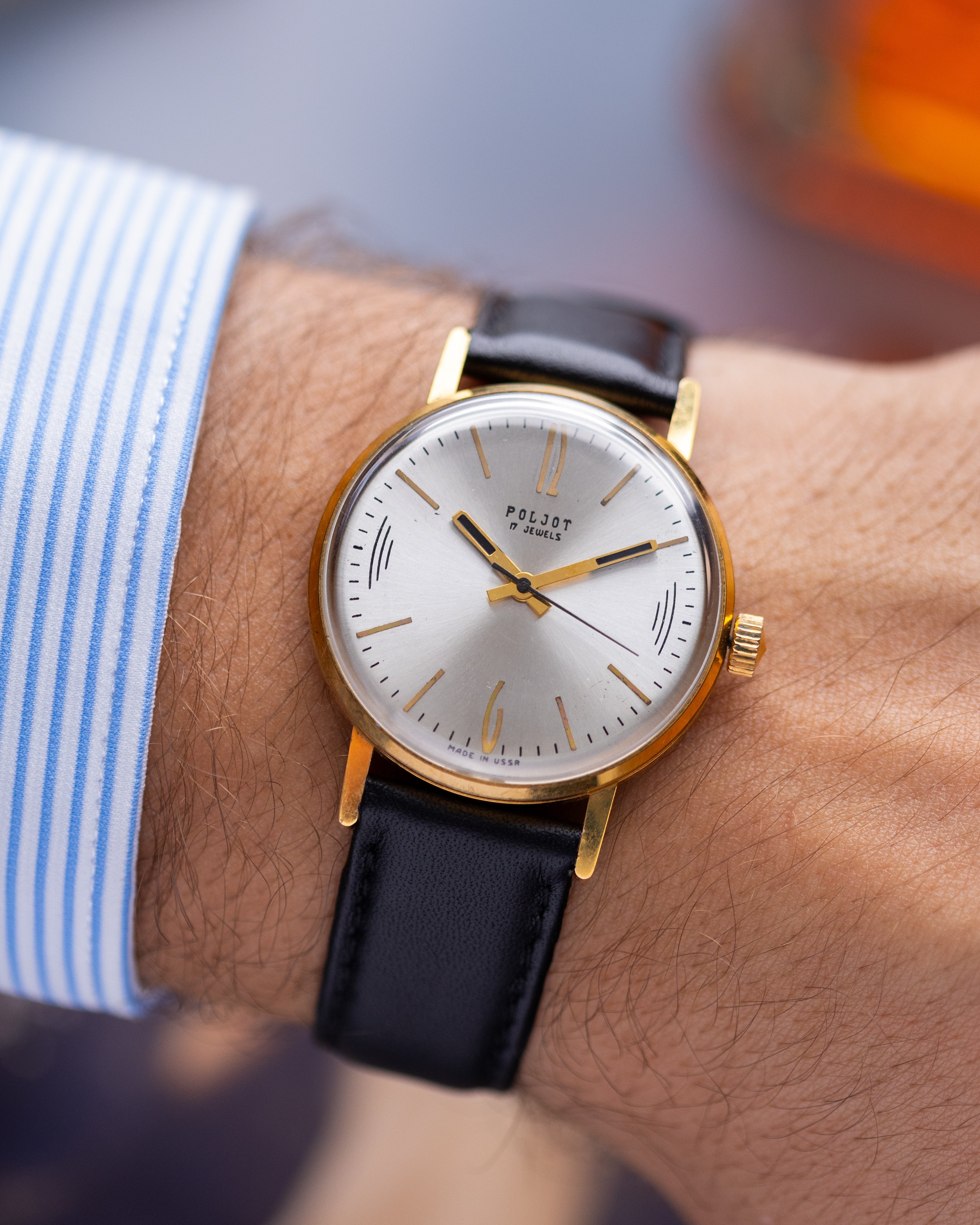 Vintage Thin Watch "Poljot De Luxe", Gold - plated, Rare Original Soviet Movement - DuMarko