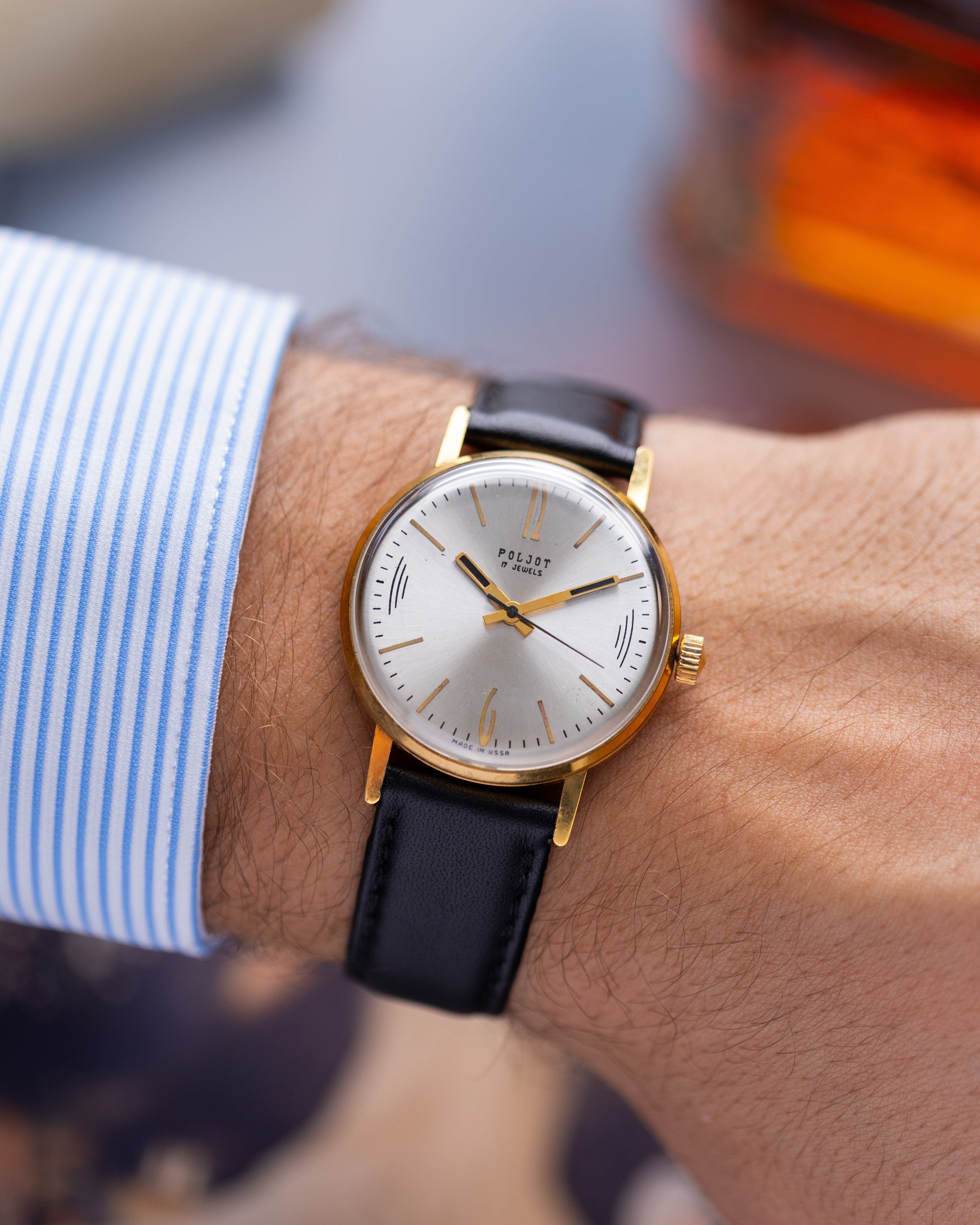 Vintage Thin Watch "Poljot De Luxe", Gold - plated, Rare Original Soviet Movement - DuMarko