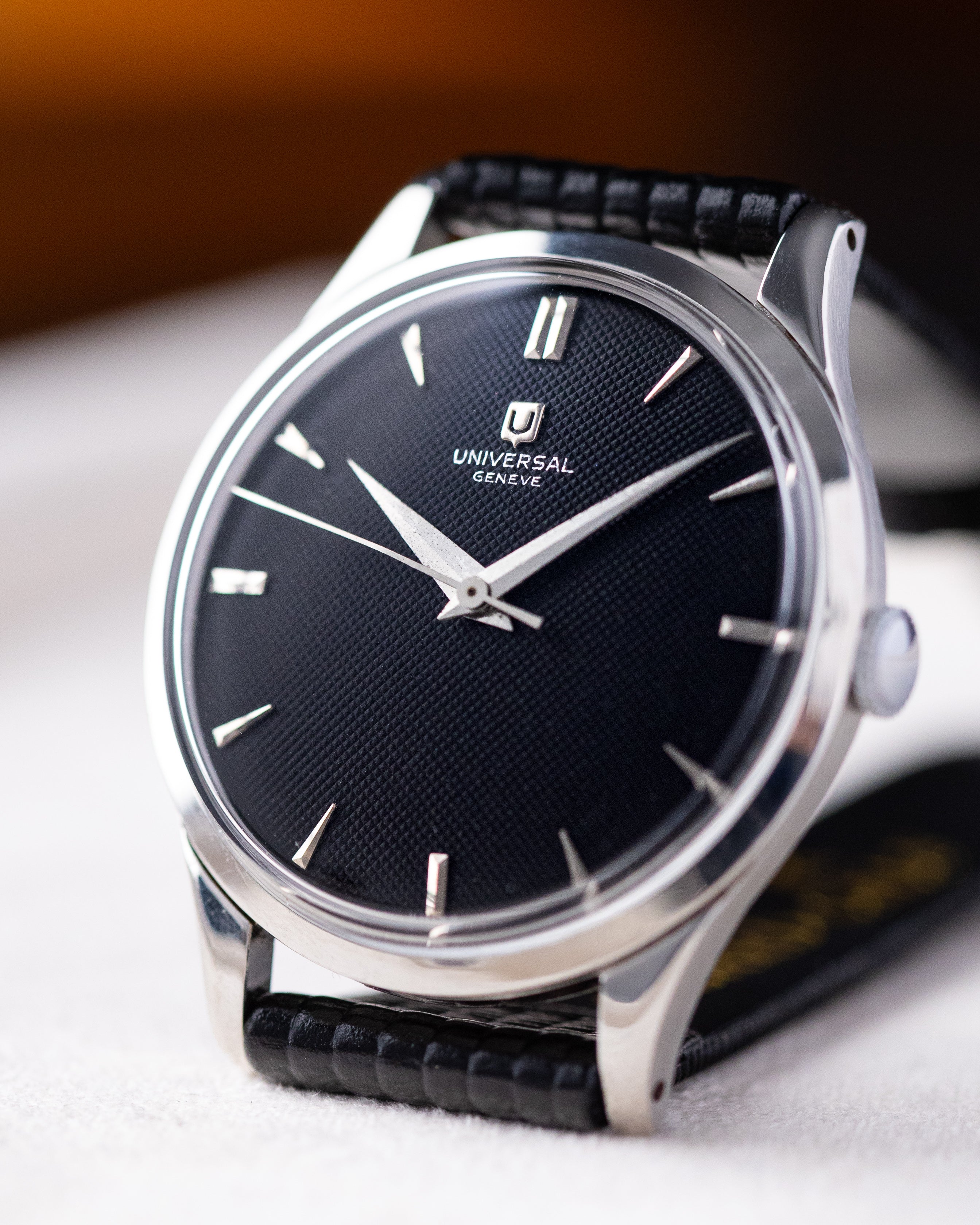 Vintage Universal Genève, Swiss Made, Black Honeycomb Dial, Cal