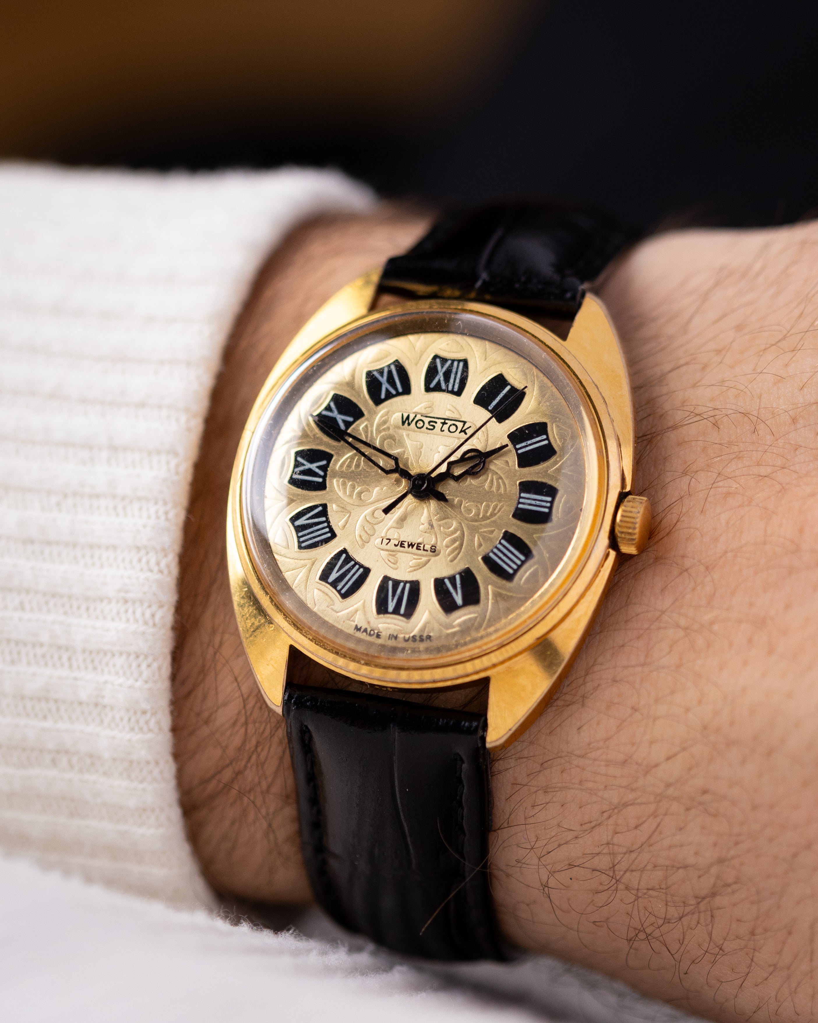 Vintage Vostok Soviet Watch Cal. 2409, Gold Guilloché Dial from 1970's - DuMarko