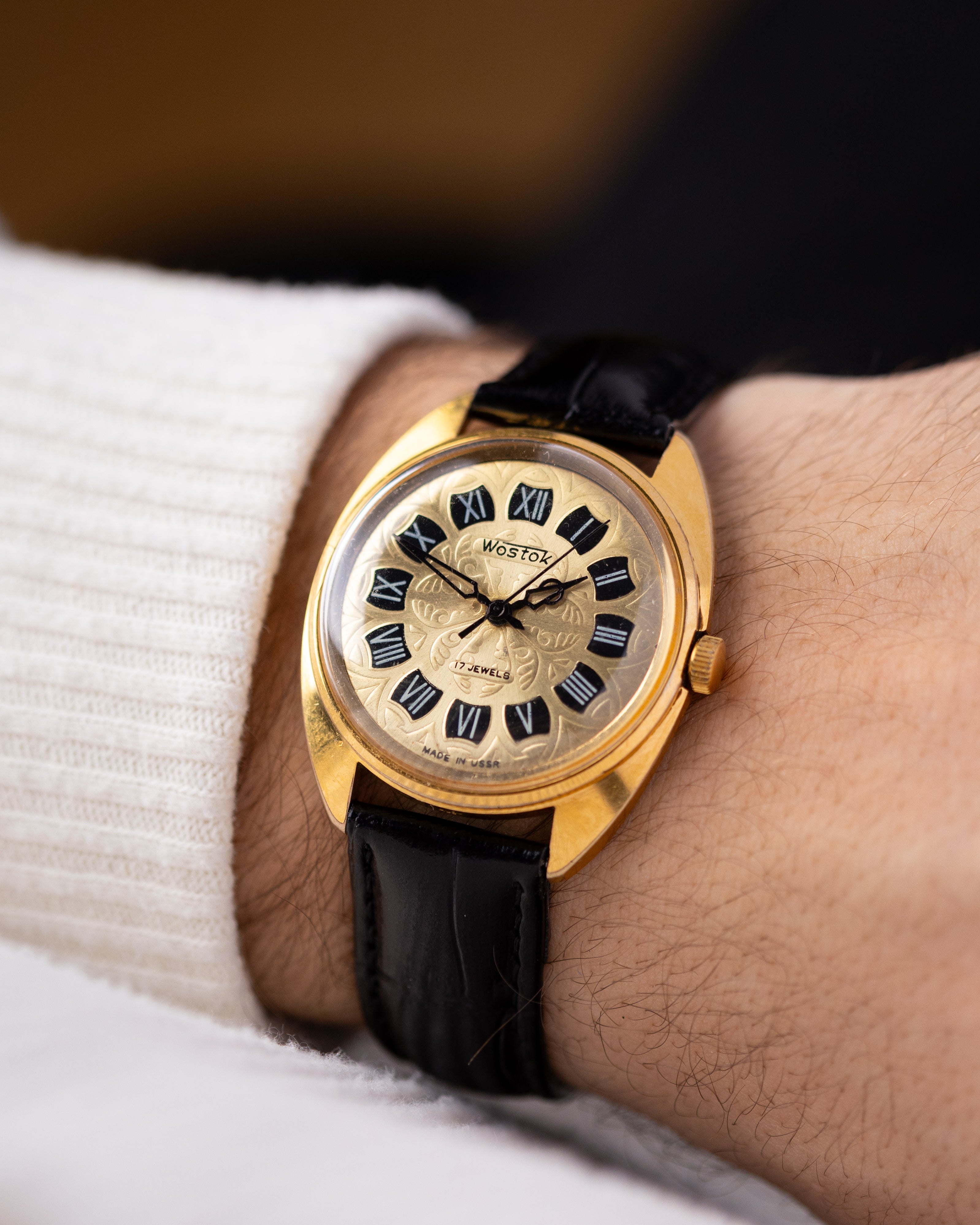 Vintage Vostok Soviet Watch Cal. 2409, Gold Guilloché Dial from 1970's - DuMarko