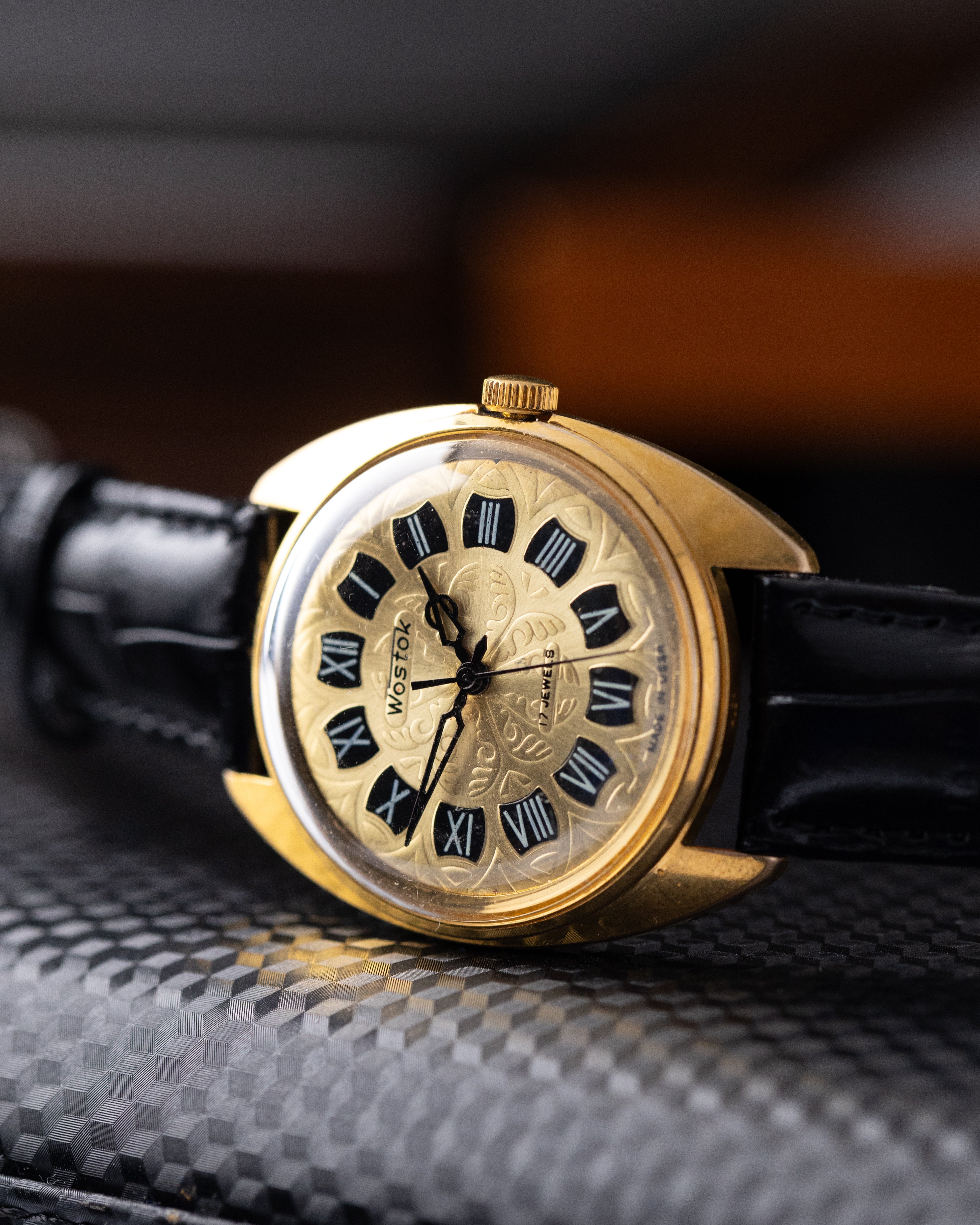 Vintage Vostok Soviet Watch Cal. 2409, Gold Guilloché Dial from 1970's - DuMarko