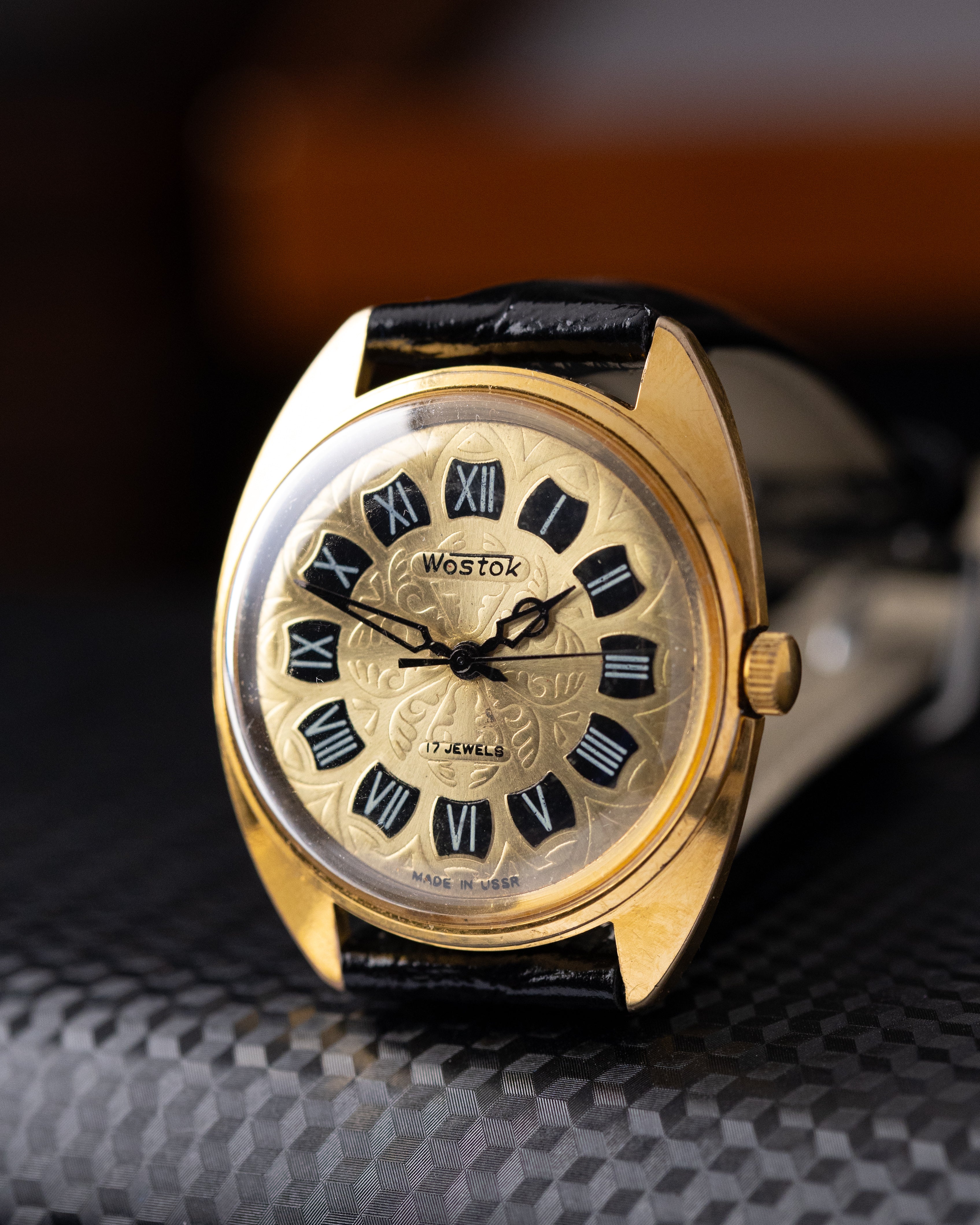 Vintage Vostok Soviet Watch Cal. 2409, Gold Guilloché Dial from 1970's - DuMarko