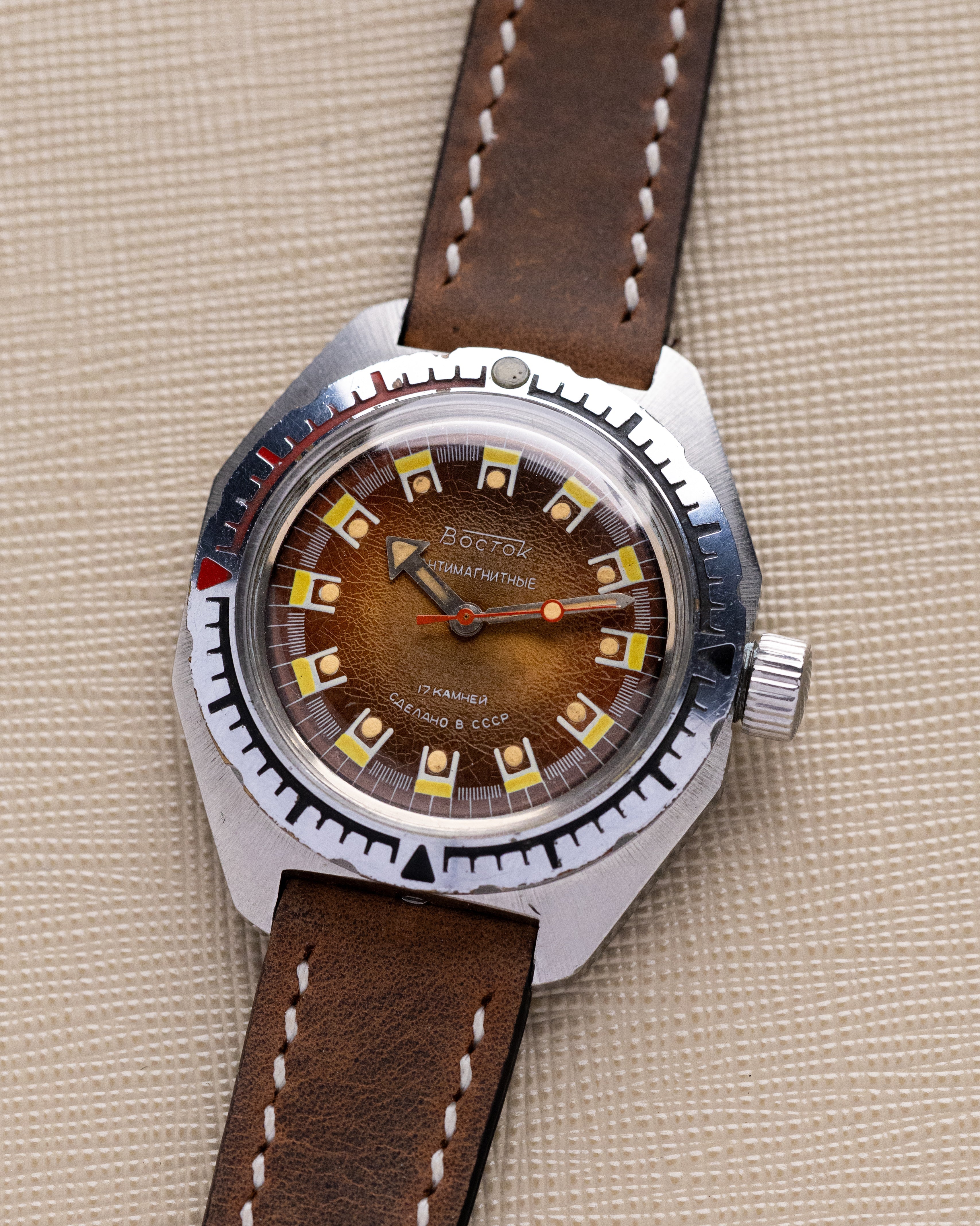 Vostok Amphibia Soviet watch, Rare Brown Craquelure Dial, Diver's USSR Military Watch - DuMarko