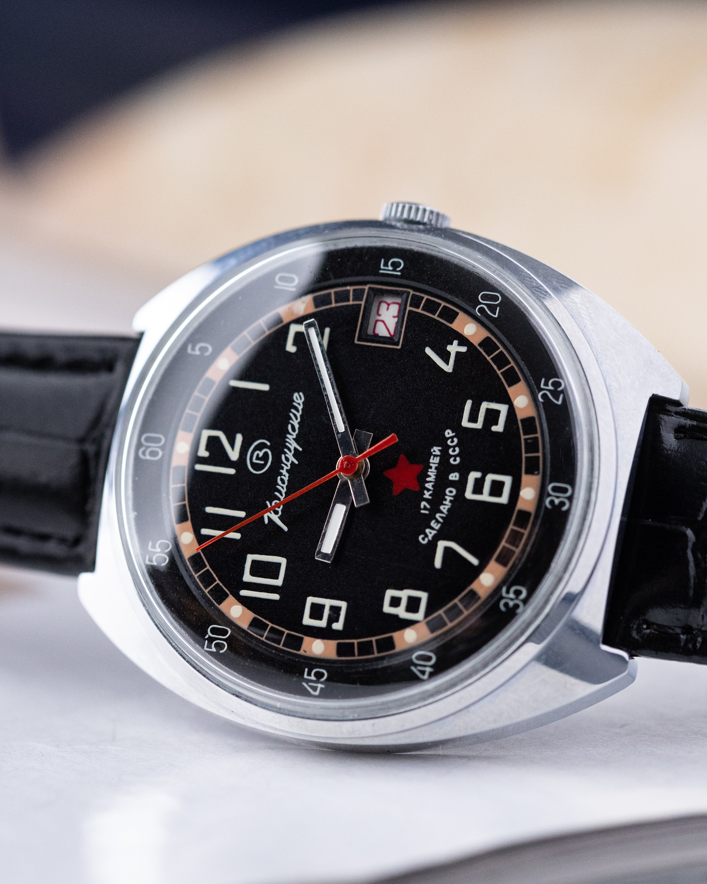 Vostok Komandirskie NOS Military watch, Black Dial, Red star, Cal. 2214, Made in USSR - DuMarko