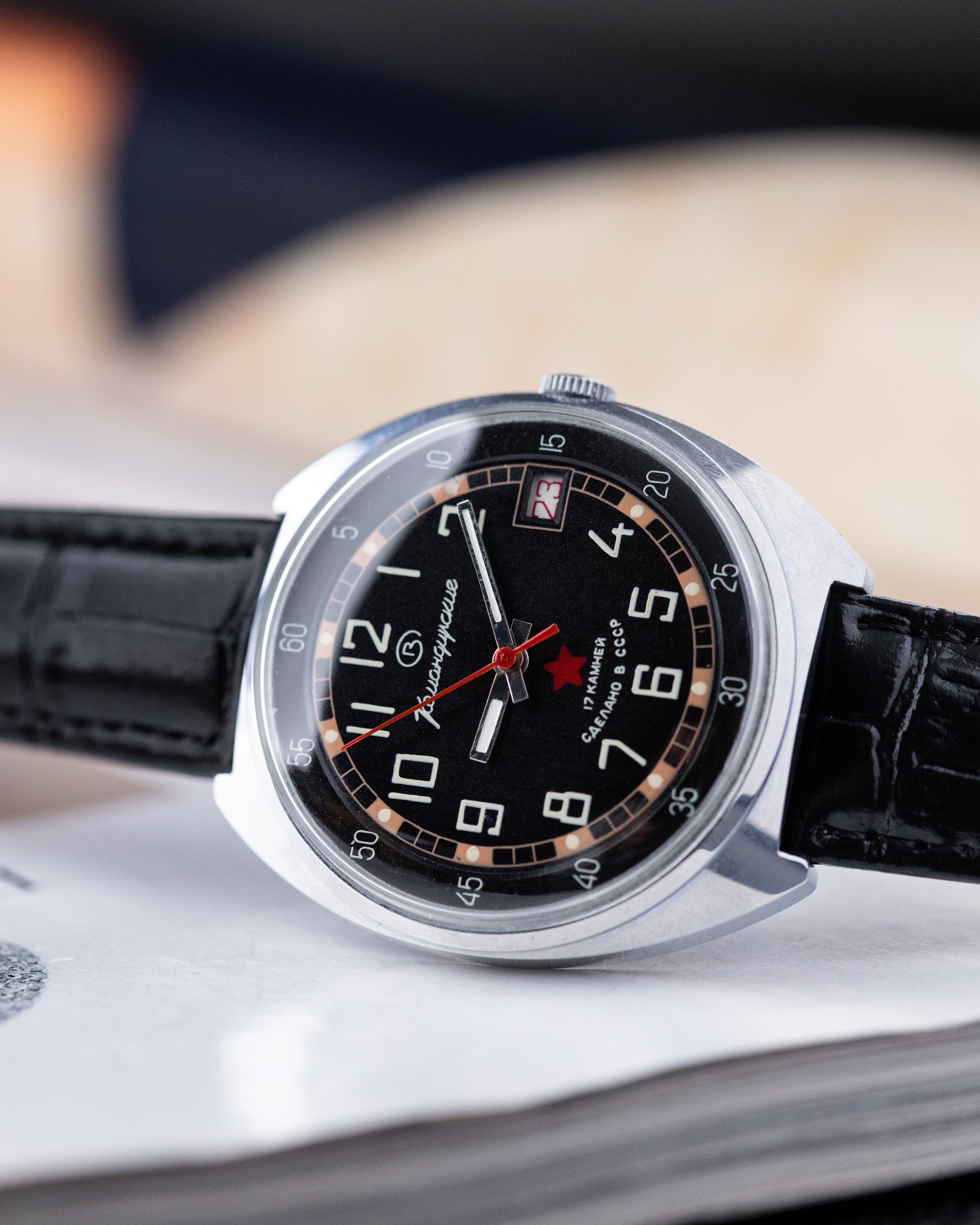 Vostok Komandirskie NOS Military watch, Black Dial, Red star, Cal. 2214, Made in USSR - DuMarko
