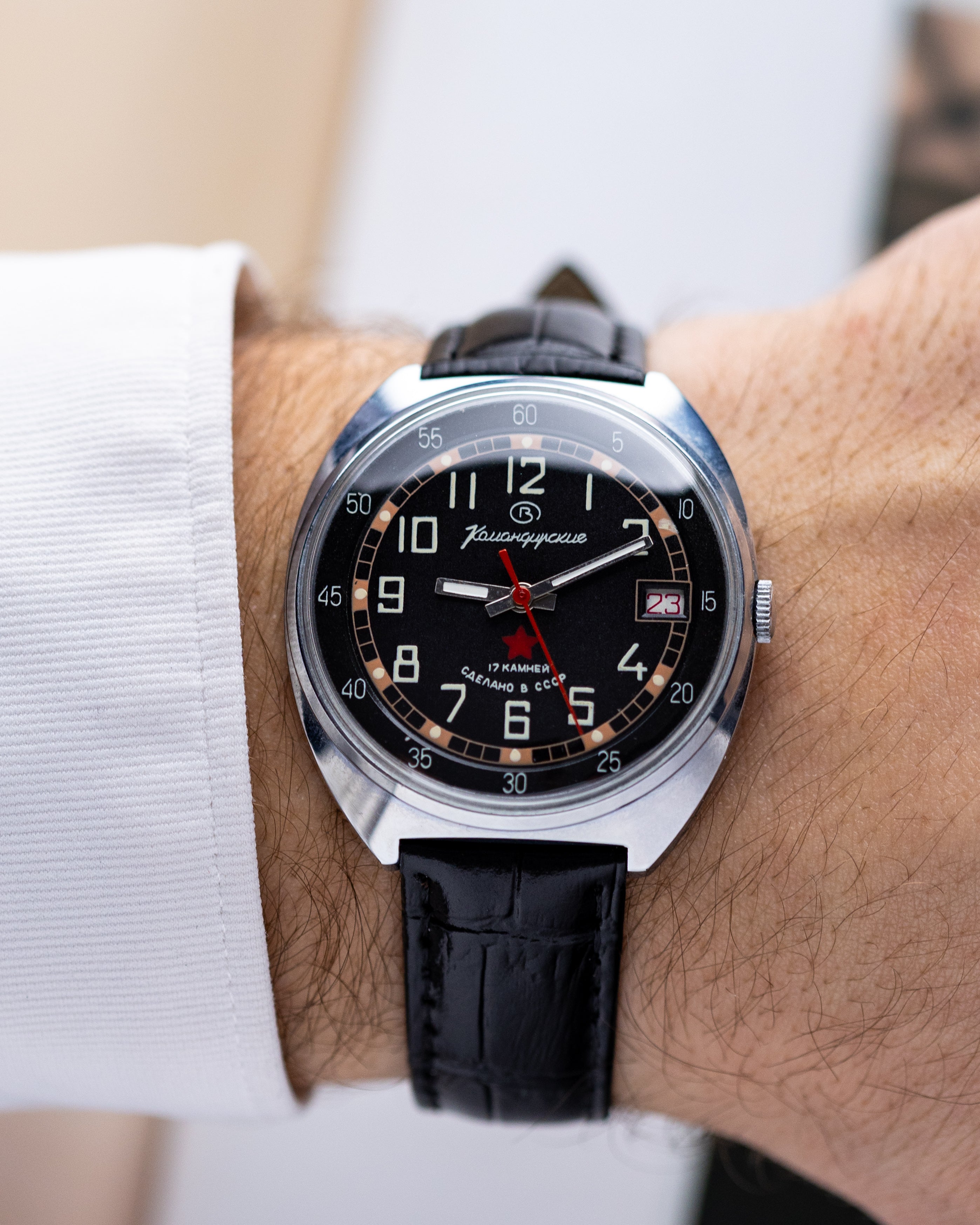 Vostok Komandirskie NOS Military watch, Black Dial, Red star, Cal. 2214, Made in USSR - DuMarko
