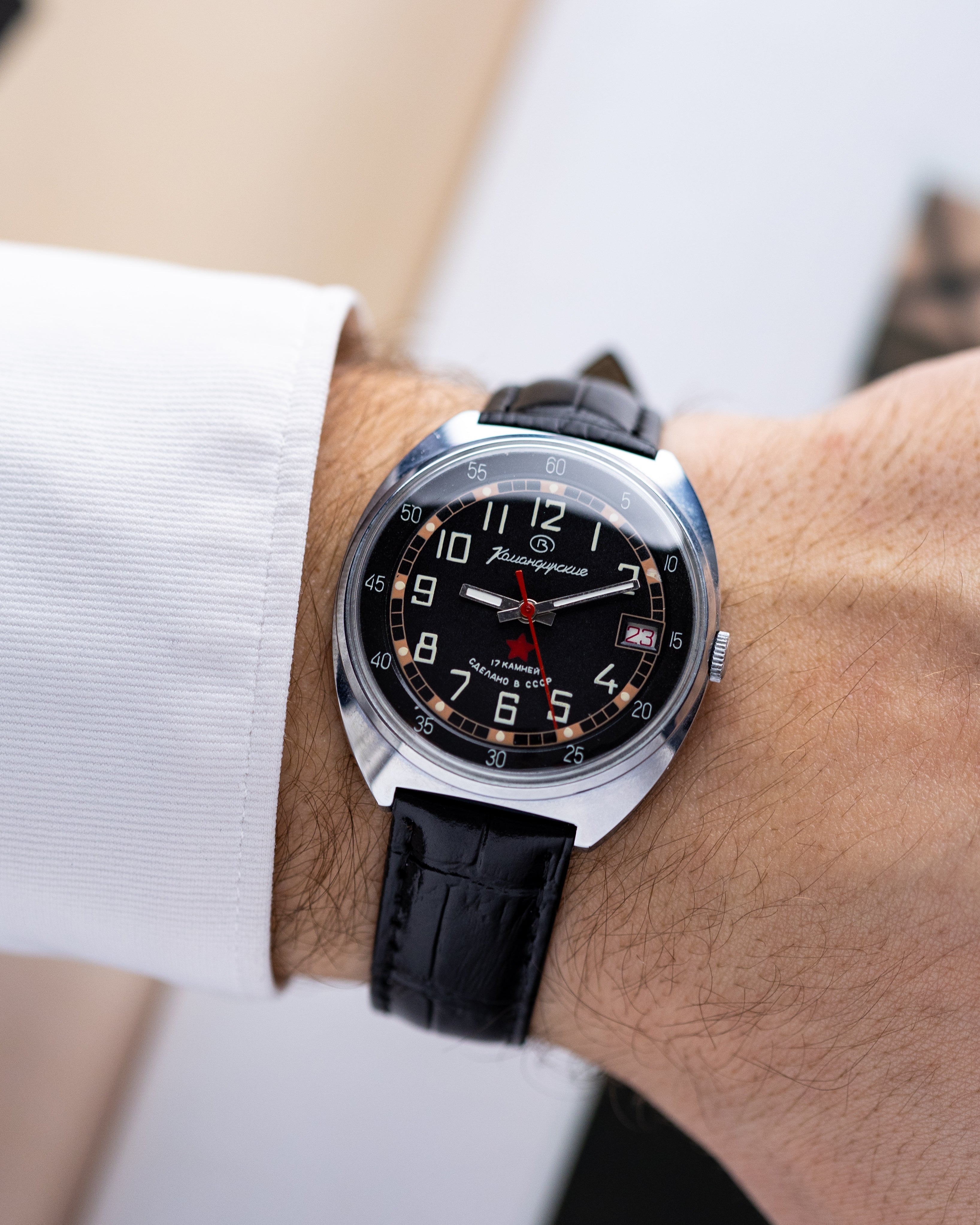 Vostok Komandirskie NOS Military watch, Black Dial, Red star, Cal. 2214, Made in USSR - DuMarko