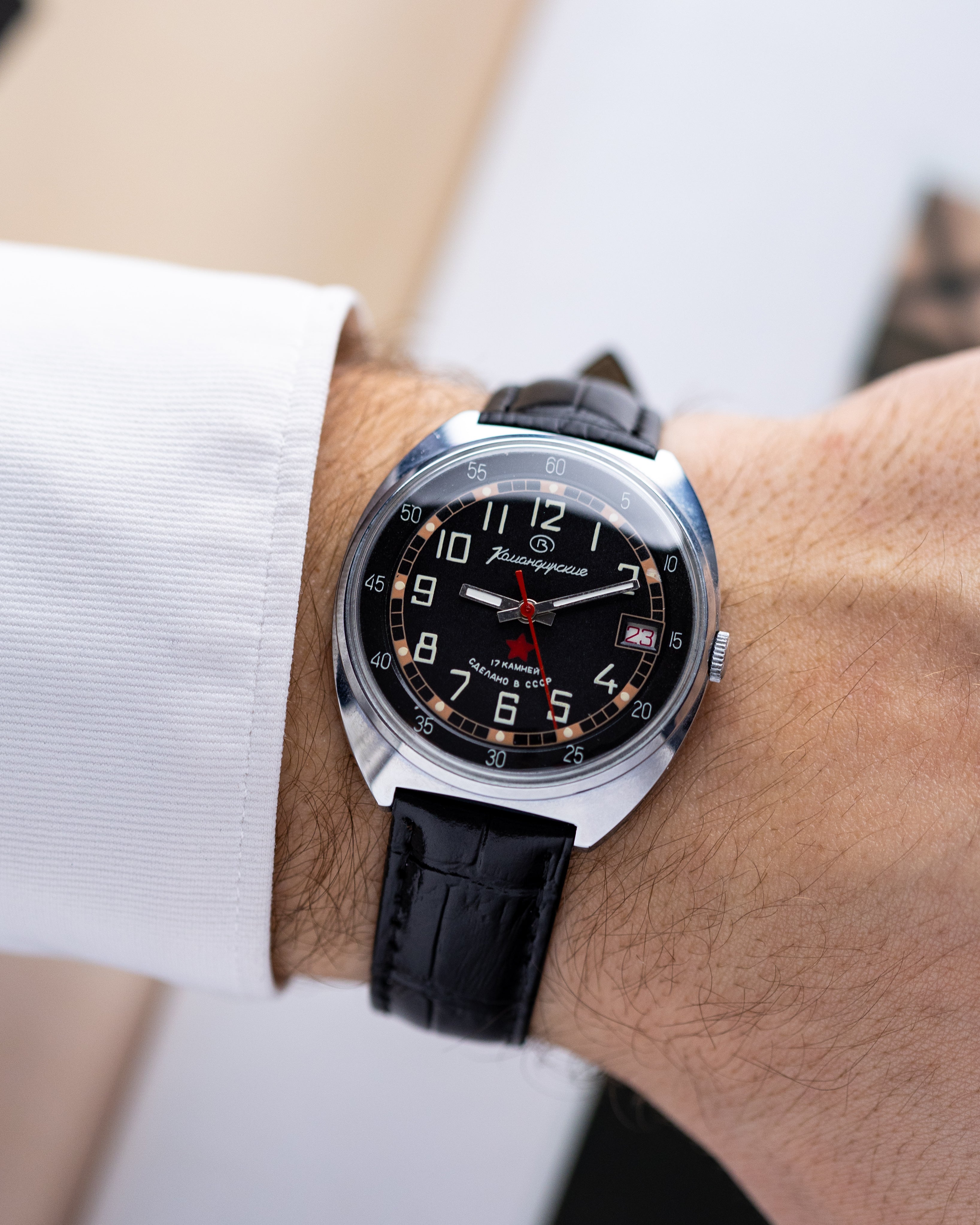 Vostok Komandirskie NOS Military watch, Black Dial, Red star, Cal. 2214, Made in USSR - DuMarko