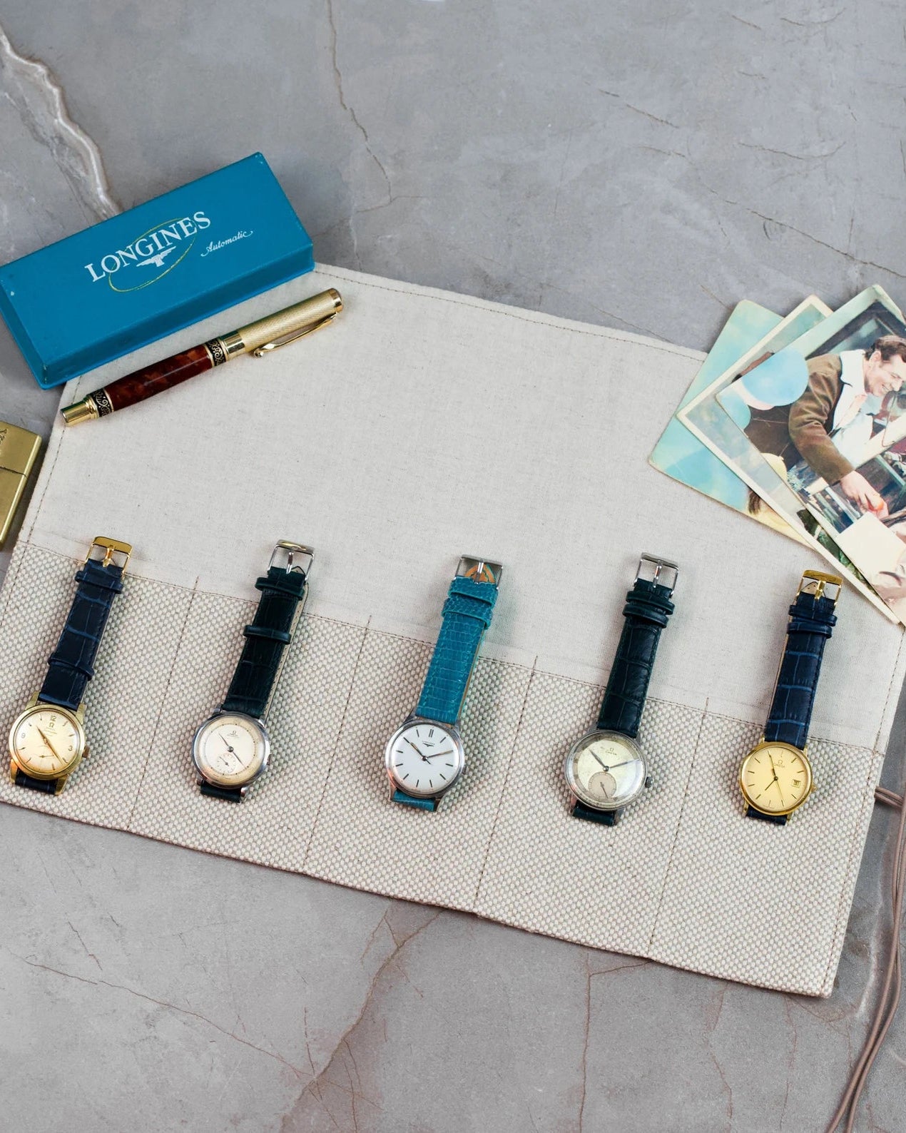 Beige Cotton Handmade Best Watch Roll Case for 5 Watches with Closing Strap - VintageDuMarko