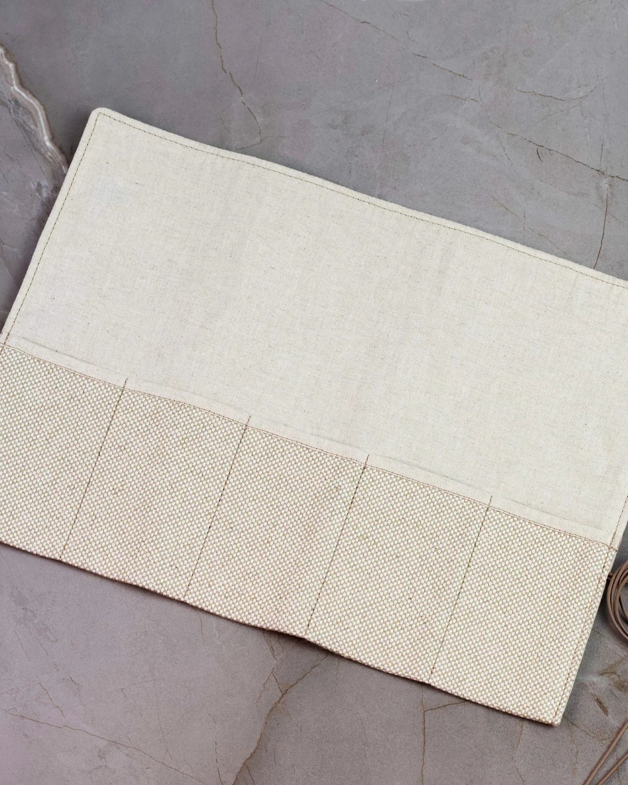 Beige Cotton Handmade Best Watch Roll Case for 5 Watches with Closing Strap - VintageDuMarko