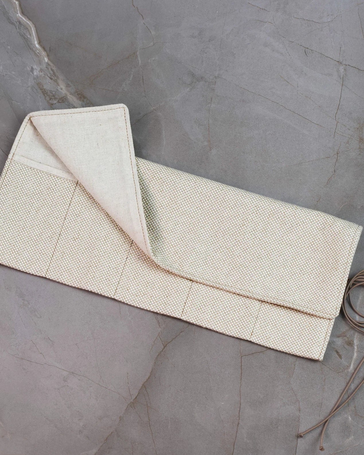 Beige Cotton Handmade Best Watch Roll Case for 5 Watches with Closing Strap - VintageDuMarko