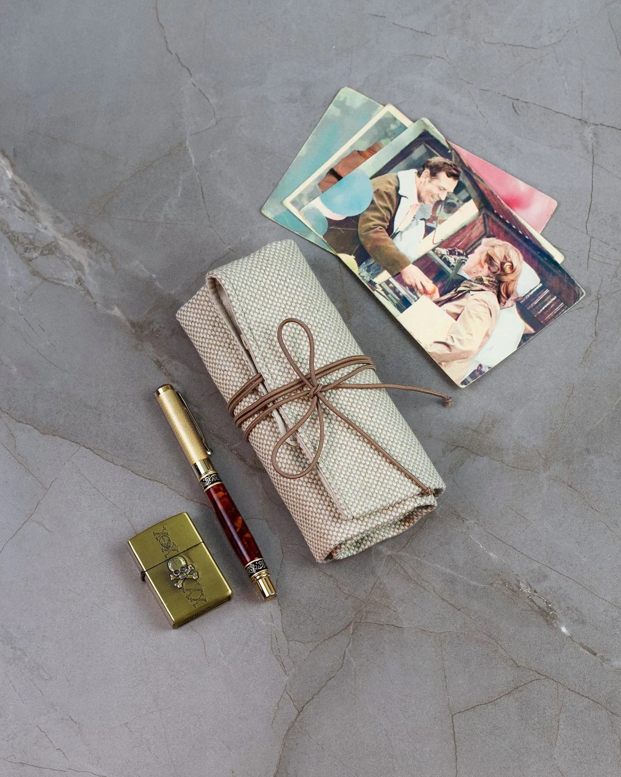 Beige Cotton Handmade Best Watch Roll Case for 5 Watches with Closing Strap - VintageDuMarko