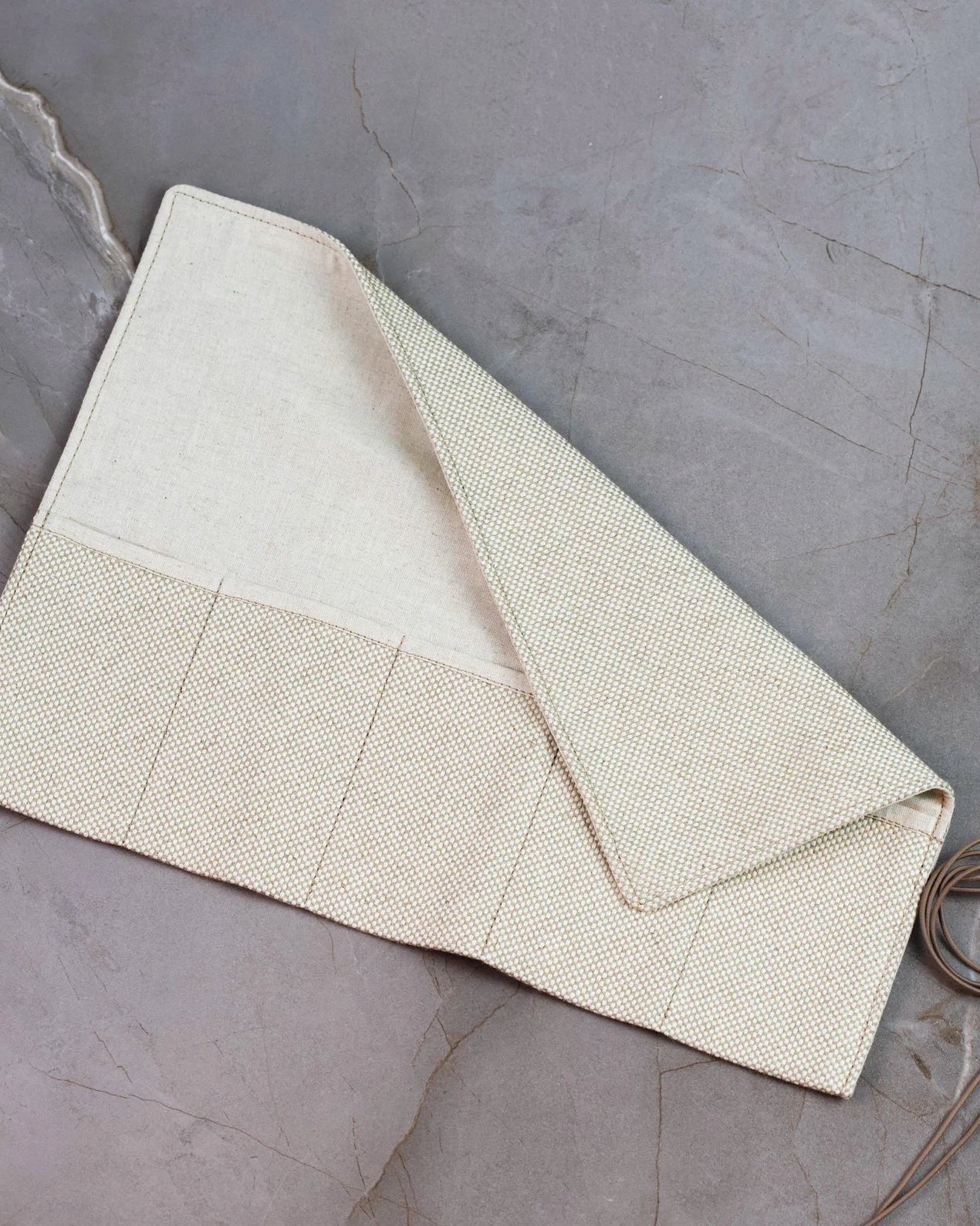 Beige Cotton Handmade Best Watch Roll Case for 5 Watches with Closing Strap - VintageDuMarko