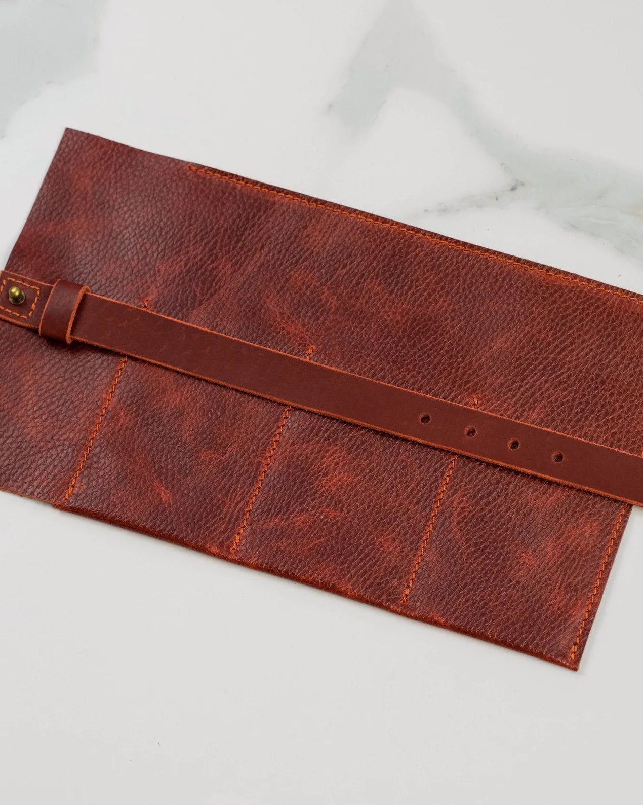 Brown Leather Watch Roll Case for 3 Watches, Handmade Watch Organizer with Closing Strap - VintageDuMarko
