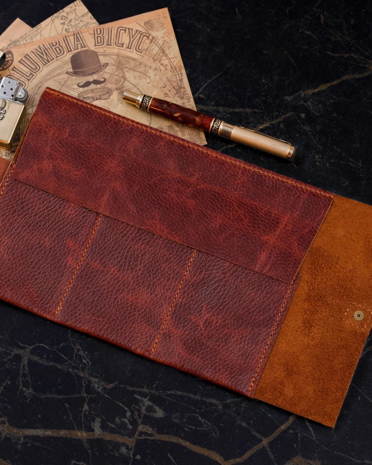 Brown Leather Watch Roll Case for 3 Watches, Handmade Watch Organizer with Closing Strap - VintageDuMarko