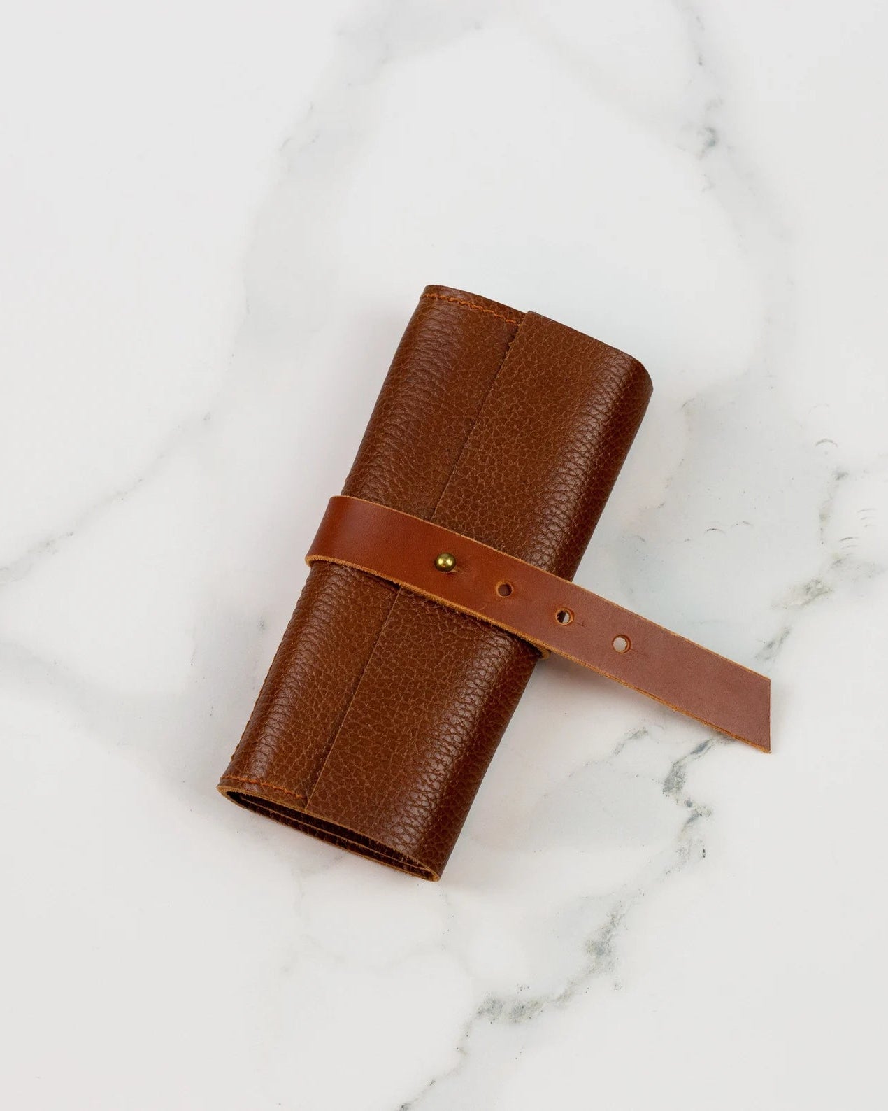 Brown Roll Watch Case for 3 Watches - Leather Watch Organizer with Closing Strap - VintageDuMarko