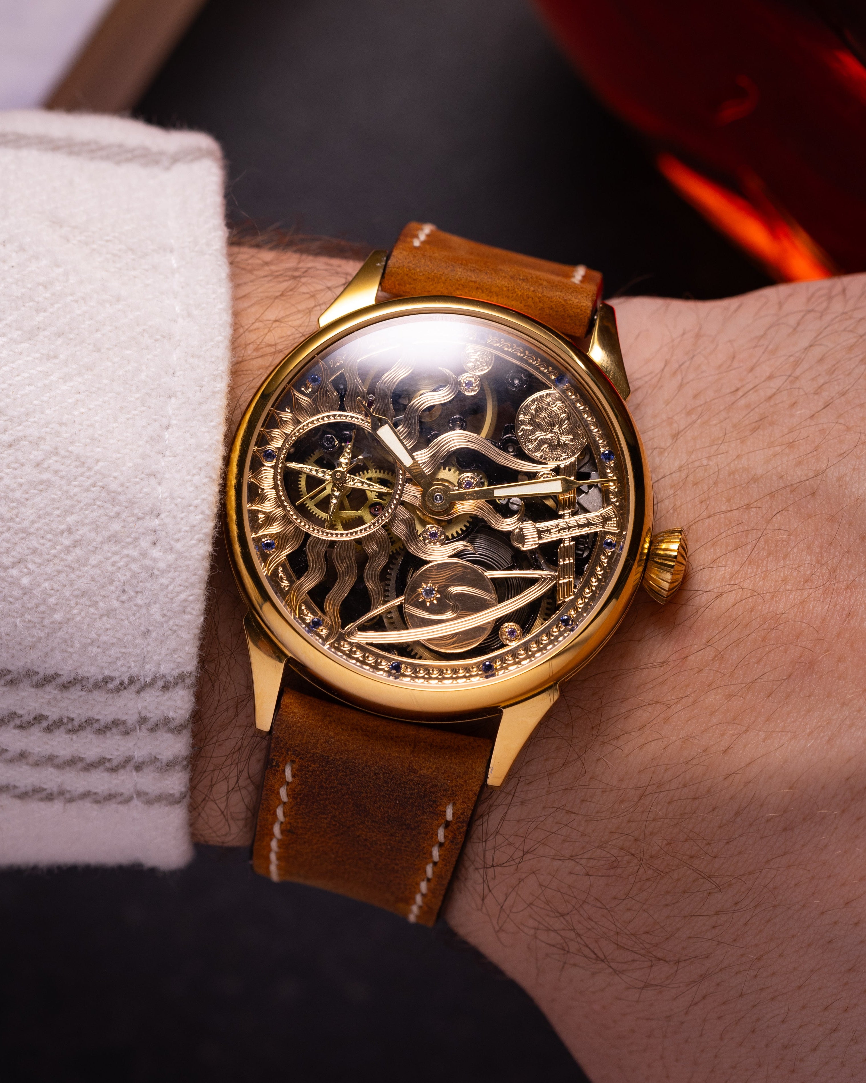 Carved Watch «Molnija Space» - Vintage Watch Skeleton - VintageDuMarko