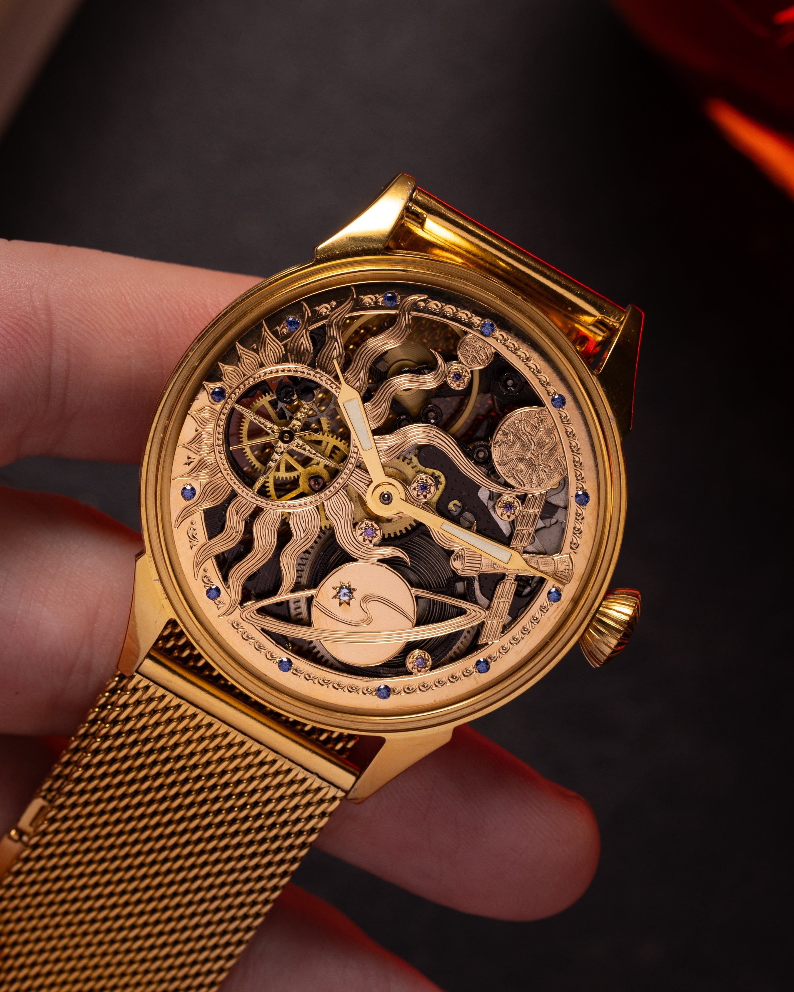 Carved Watch «Molnija Space» - Vintage Watch Skeleton - VintageDuMarko