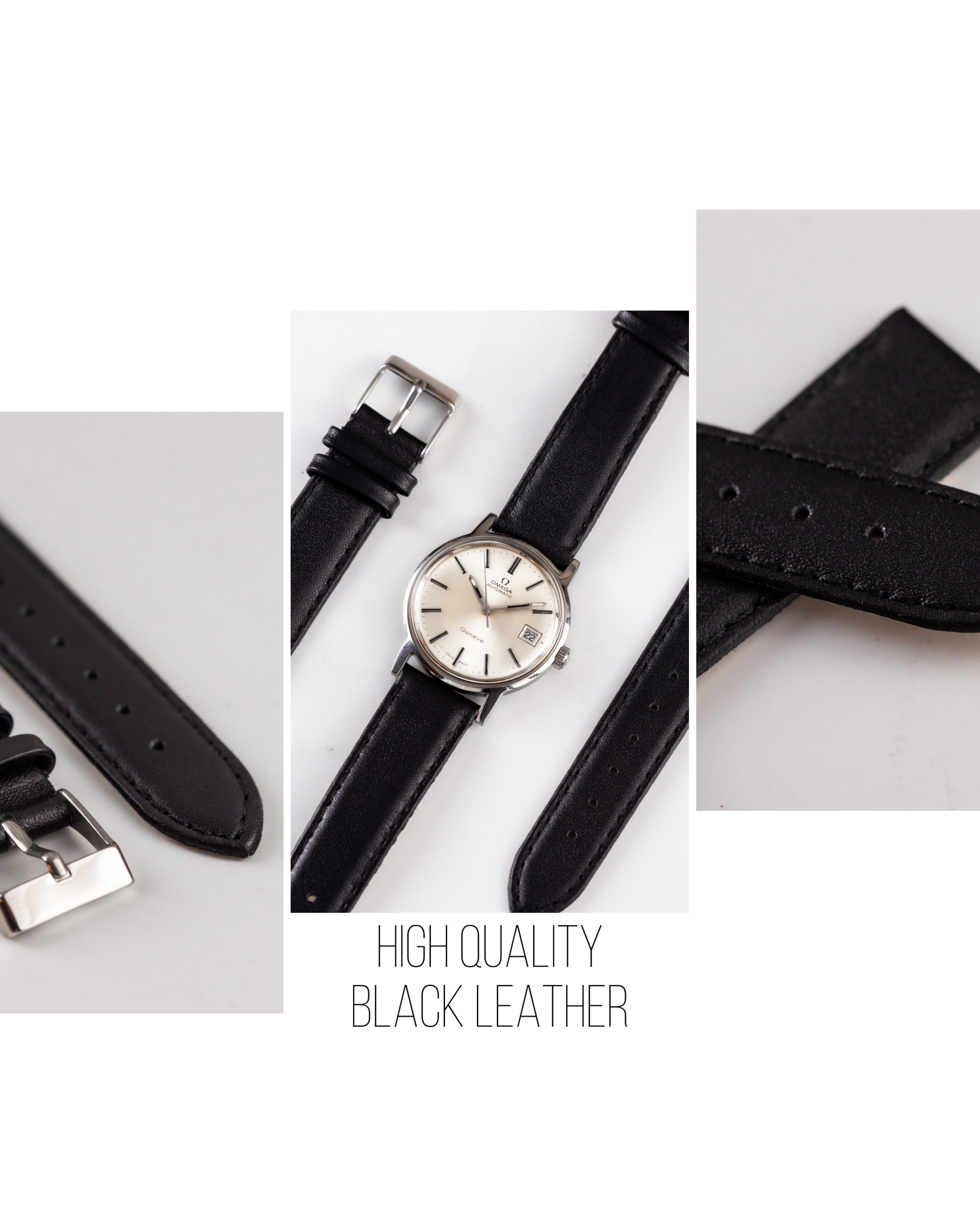 Classic Black Leather Watch Strap, Thin Watch Strap - VintageDuMarko
