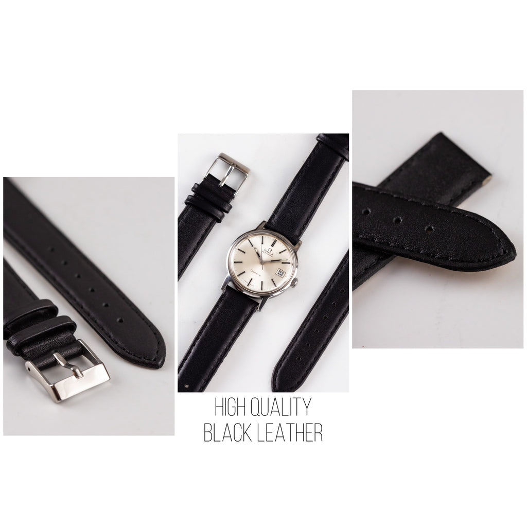 Classic Black Leather Watch Strap, Thin Watch Strap - VintageDuMarko