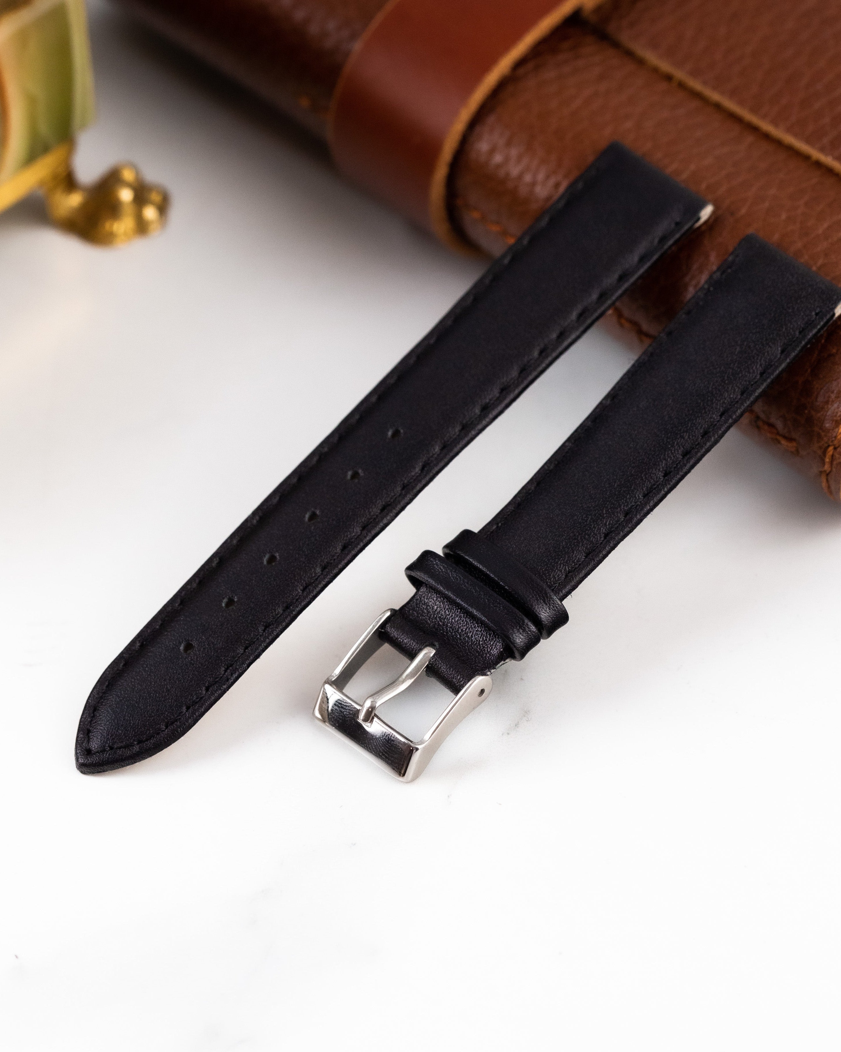 Classic Black Leather Watch Strap, Thin Watch Strap - VintageDuMarko