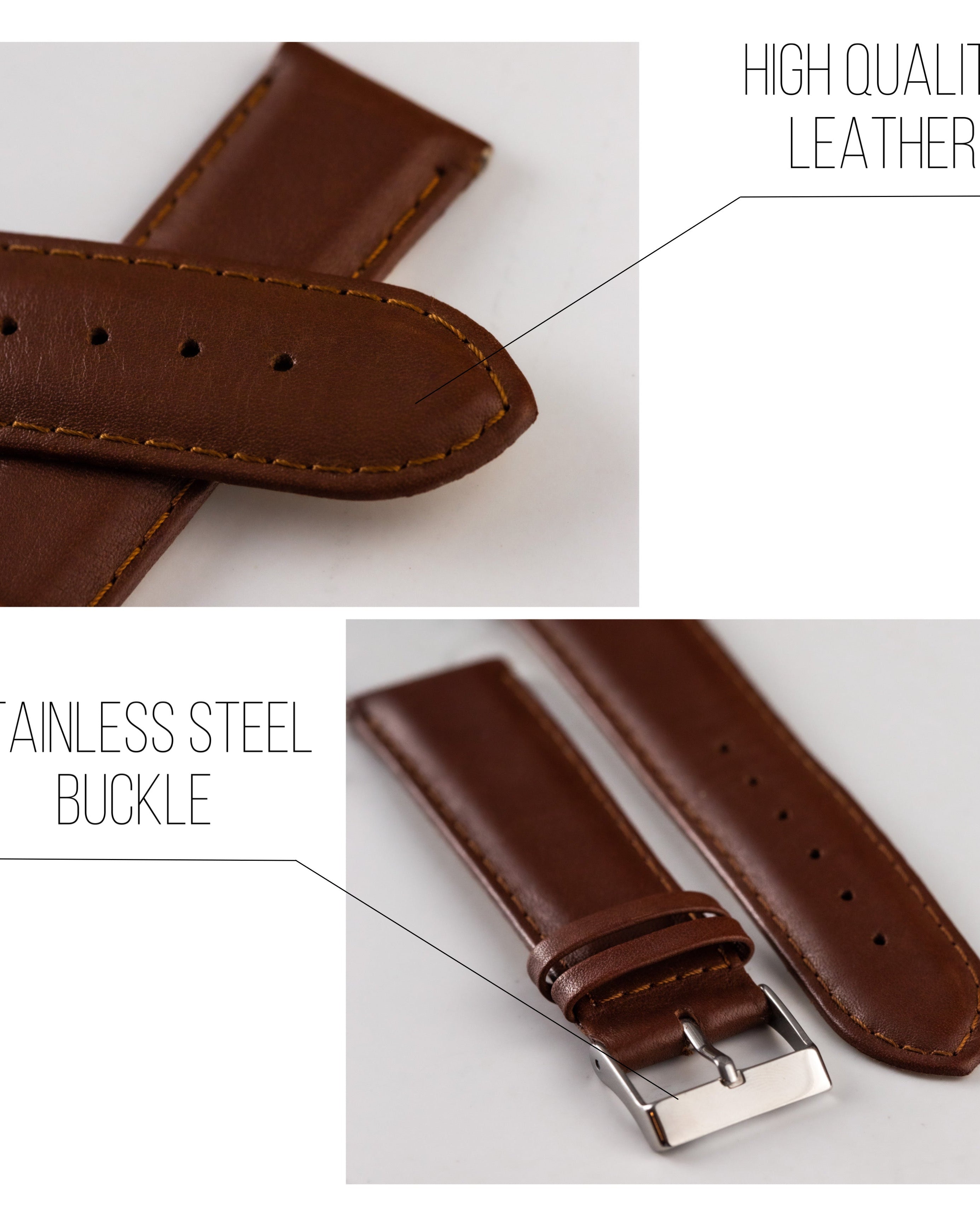 Classic Brown Leather Watch Strap, Thin Watch Strap - VintageDuMarko