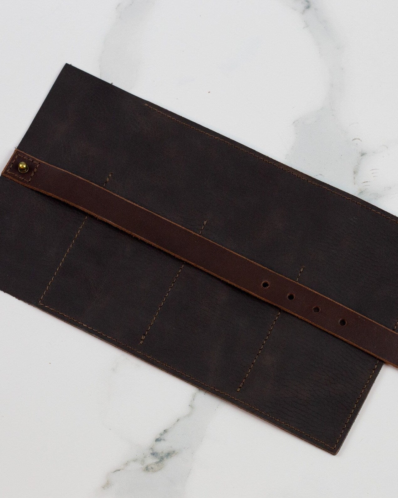 Dark Brown Leather Watch Roll Case for 3 Watches - Handmade Watch Organizer with Closing Strap - VintageDuMarko